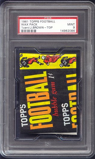 1961 Topps Football Unopened 1 Cent Wax Pack PSA 9 Brown