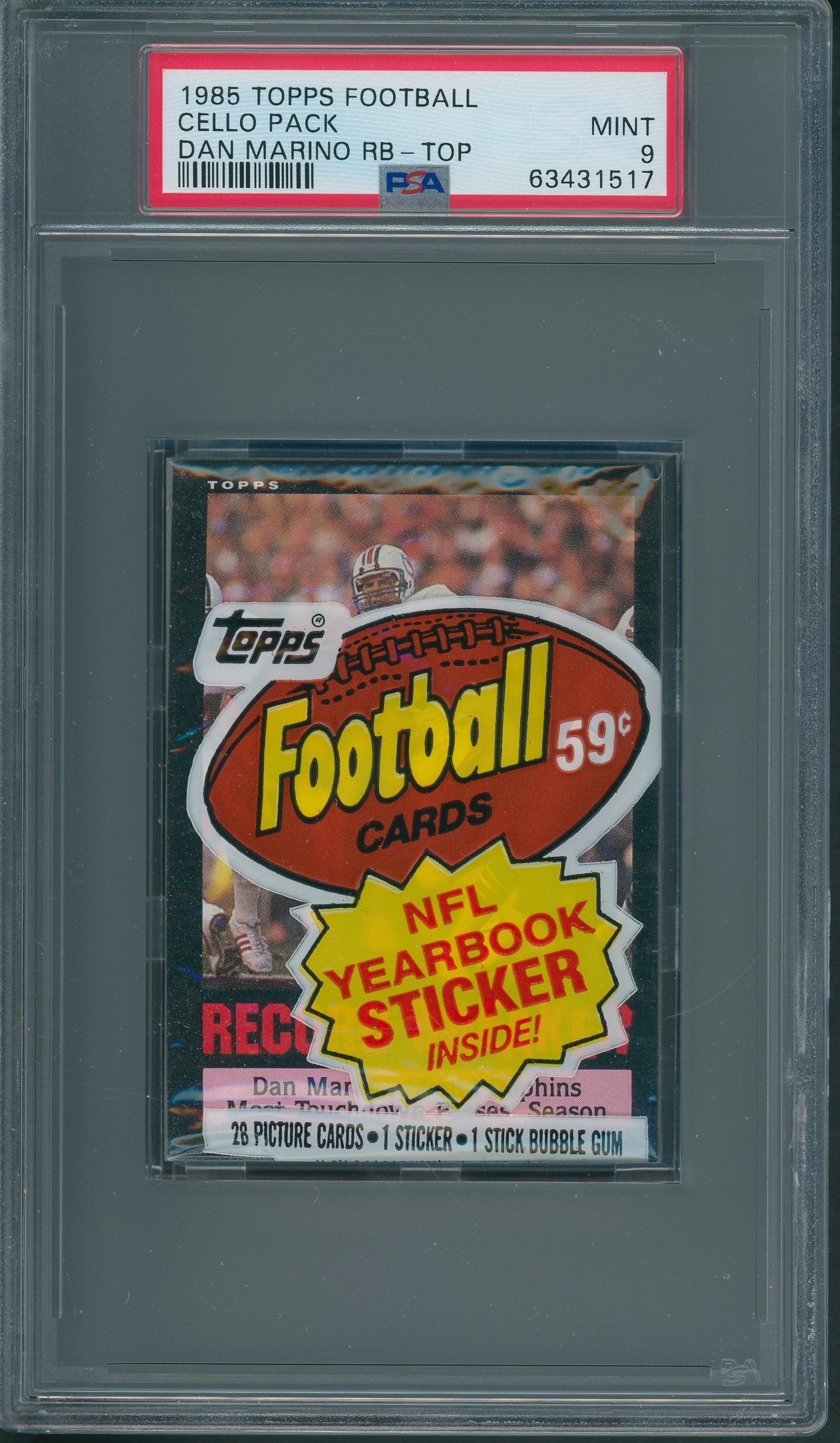 1985 Topps Football Unopened Cello Pack PSA 9 Marino RB Top *1517