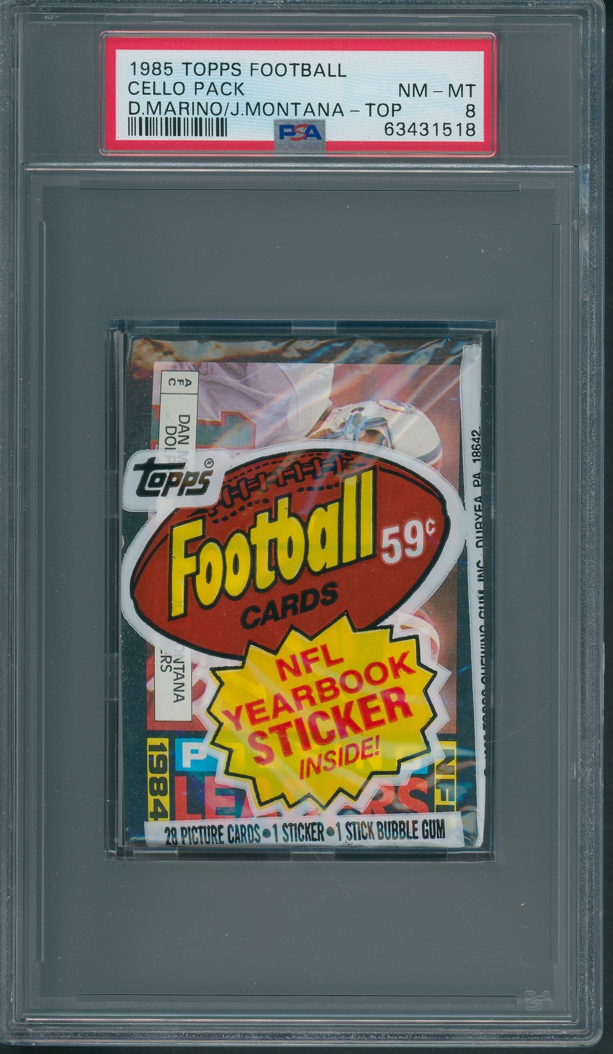 1985 Topps Football Unopened Cello Pack PSA 8 Marino Montana Top *1518