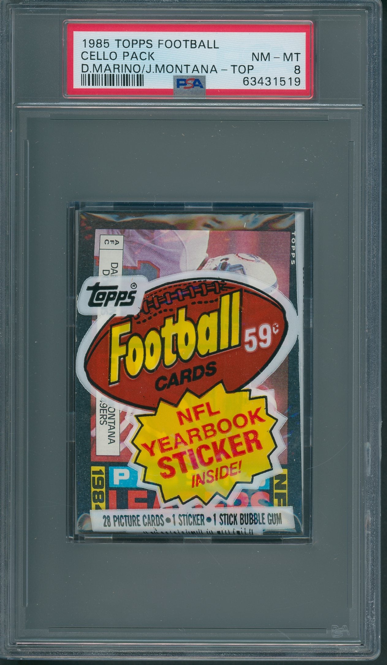 1985 Topps Football Unopened Cello Pack PSA 8 Marino Montana Top *1519