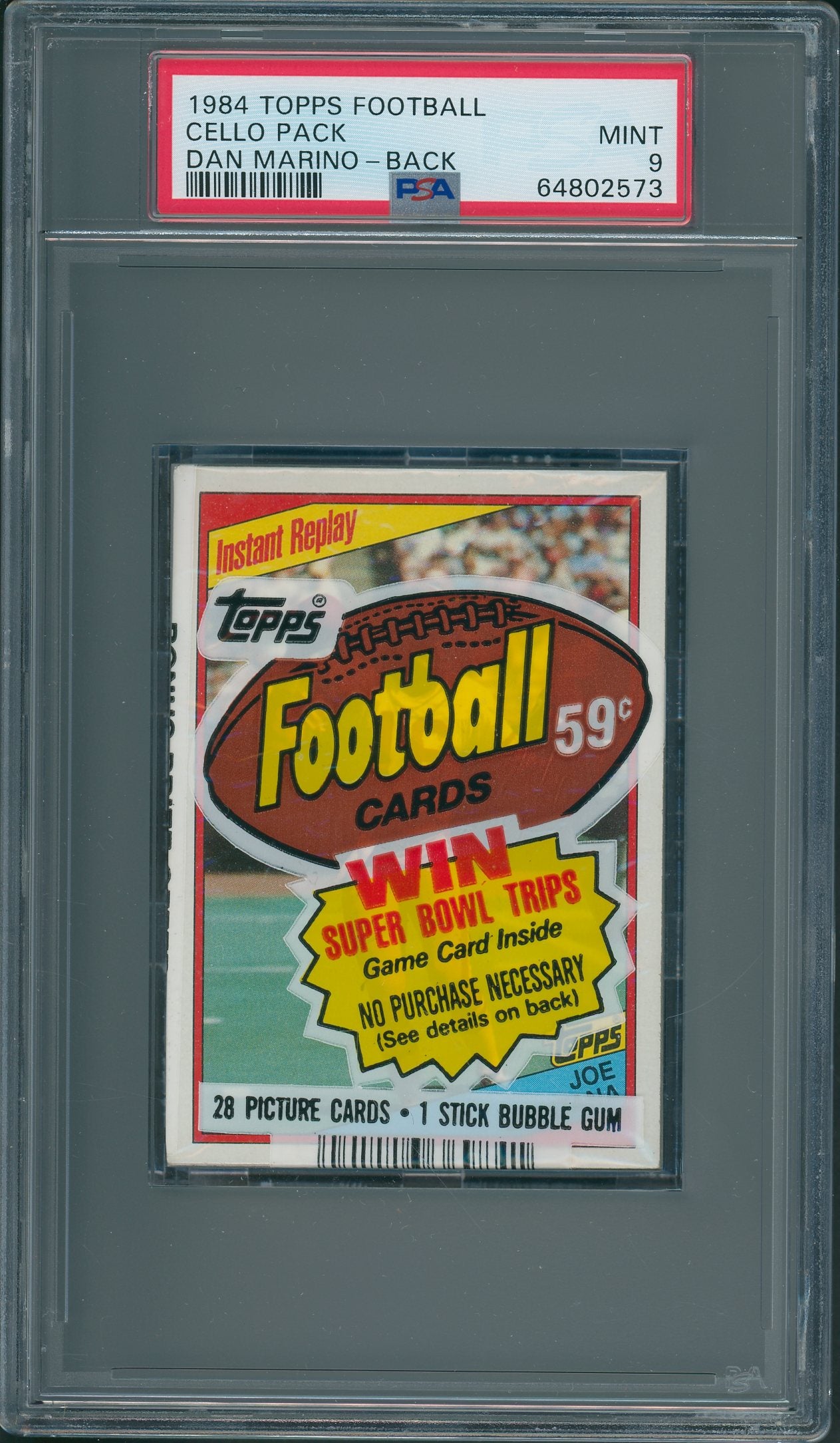 1984 Topps Football Unopened Cello Pack PSA 9 Dan Marino Back *2573