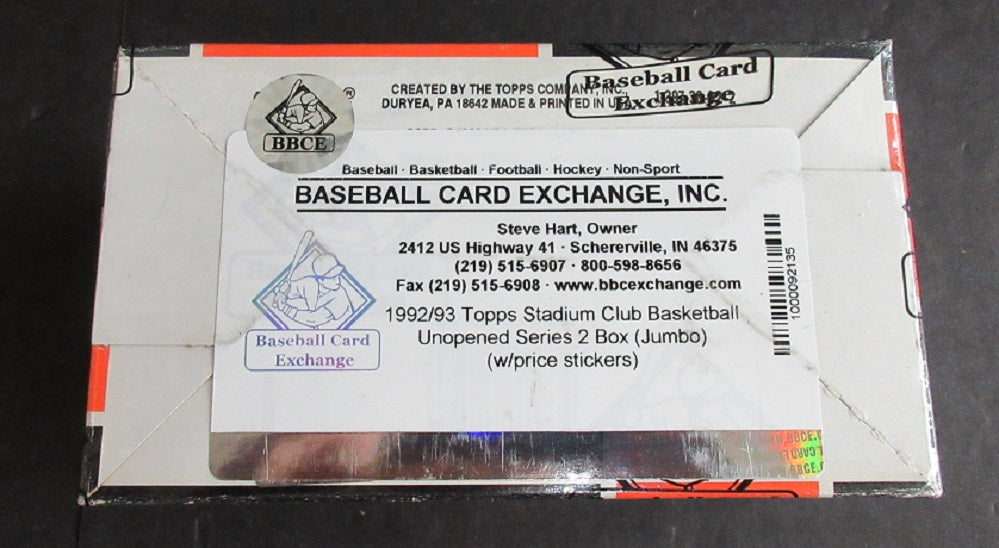 1992/93 Topps Stadium Club Basketball Series 2 Jumbo Box (BBCE) (w/ price stickers)