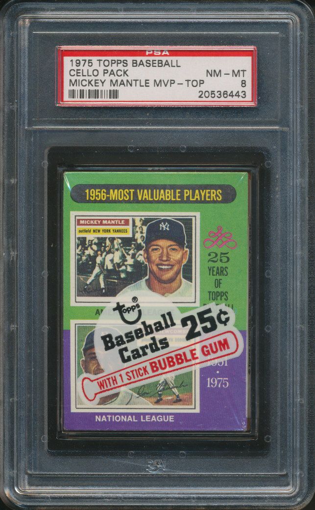 1975 Topps Baseball Unopened Cello Pack PSA 8 Mantle MVP Top