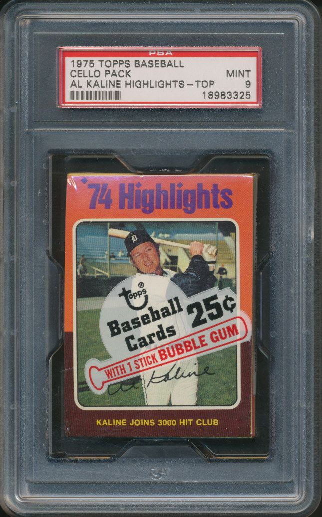 1975 Topps Baseball Unopened Cello Pack PSA 9 Kaline HL Top