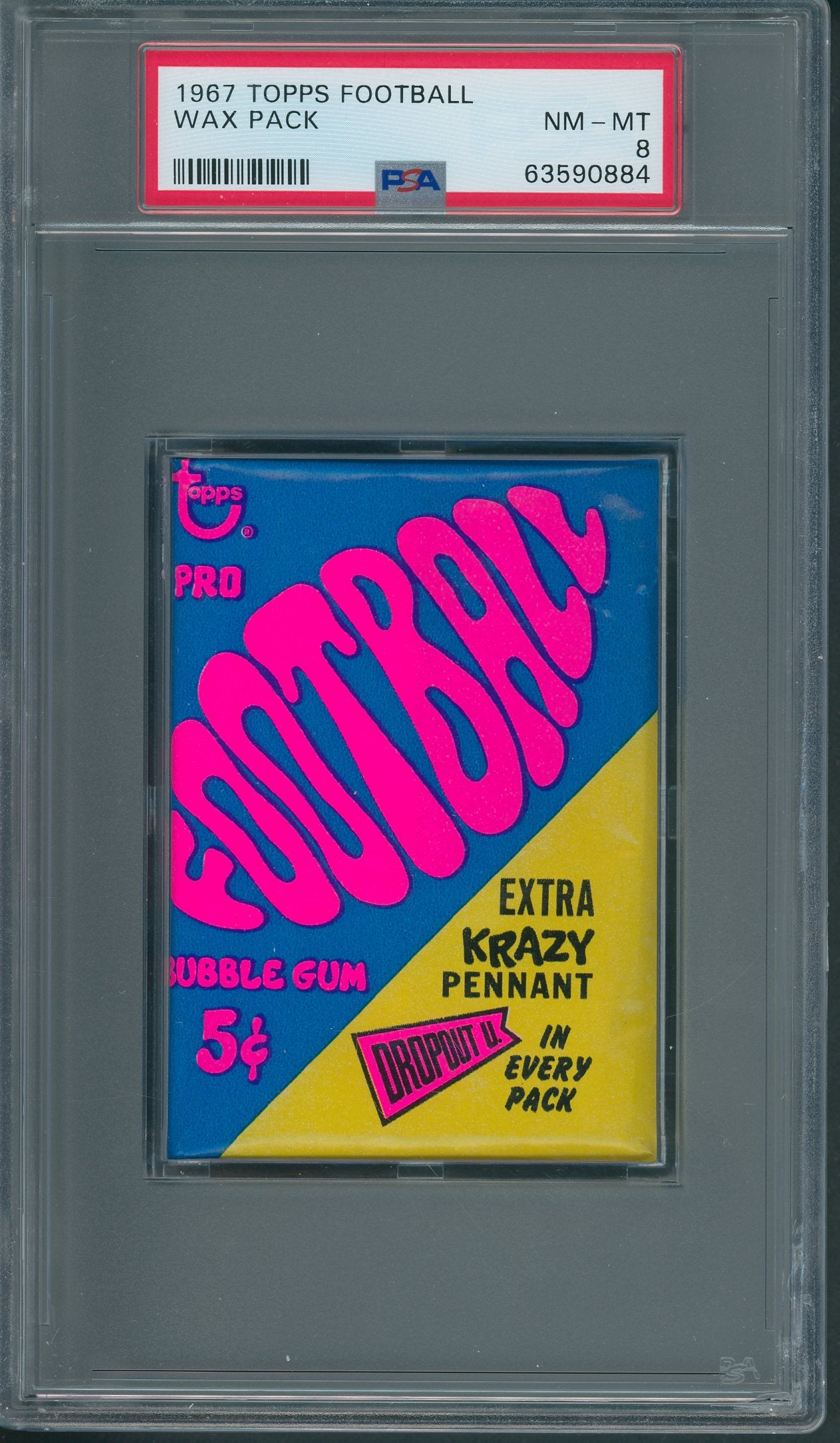1967 Topps Football Unopened Wax Pack PSA 8