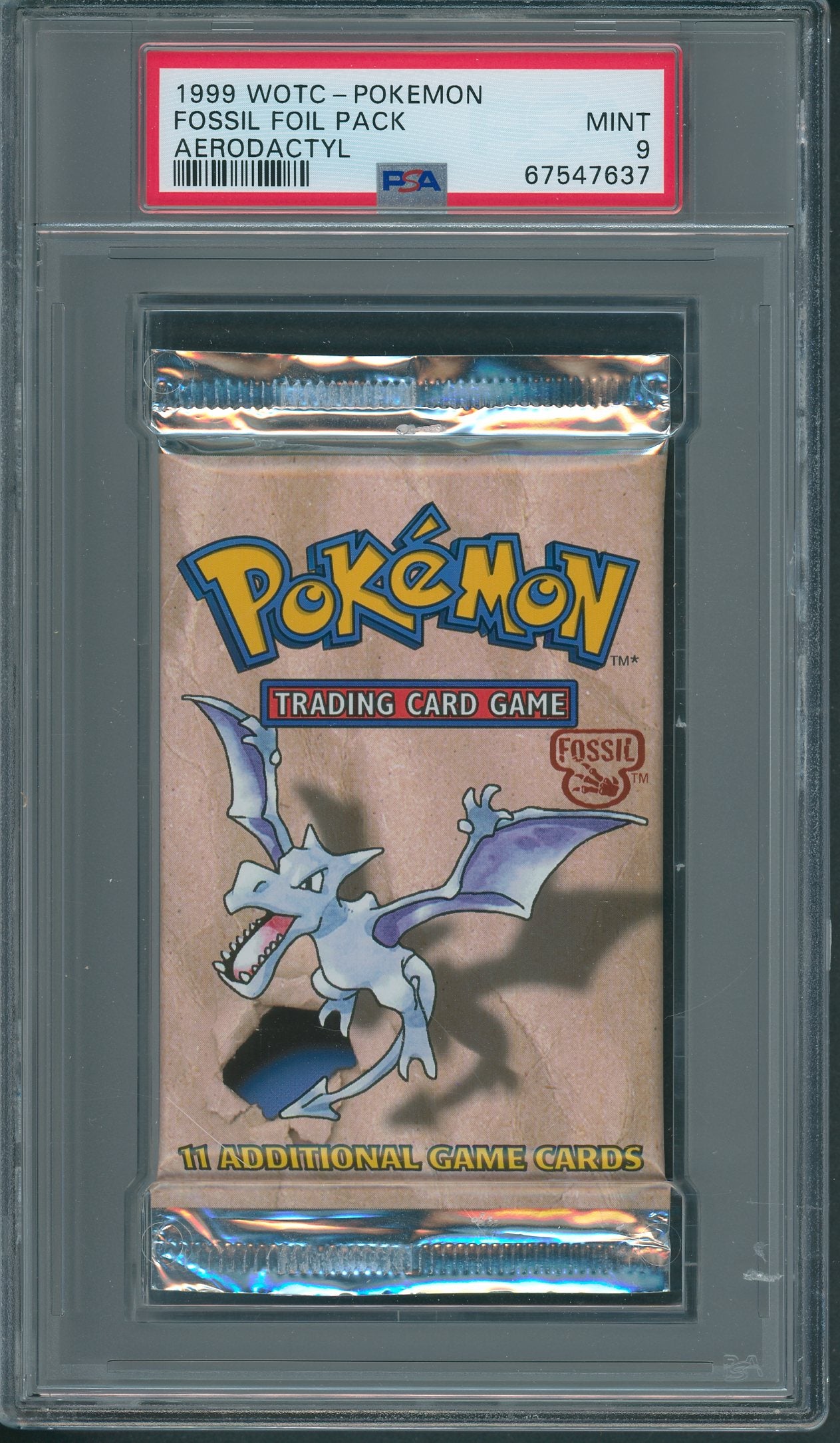 1999 WOTC Pokemon Fossil Unopened Foil Pack Aerodactyl PSA 9 *7637