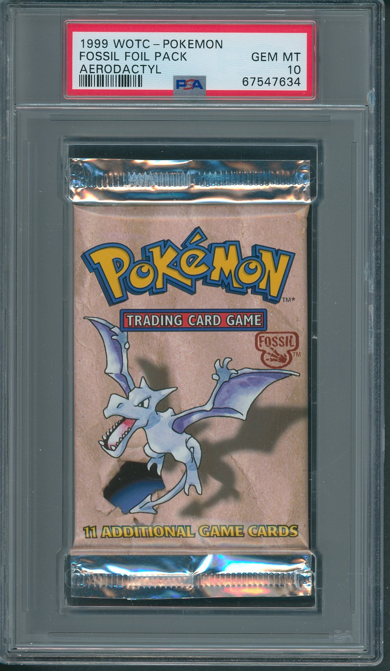 1999 WOTC Pokemon Fossil Unopened Foil Pack Aerodactyl PSA 10 *7634