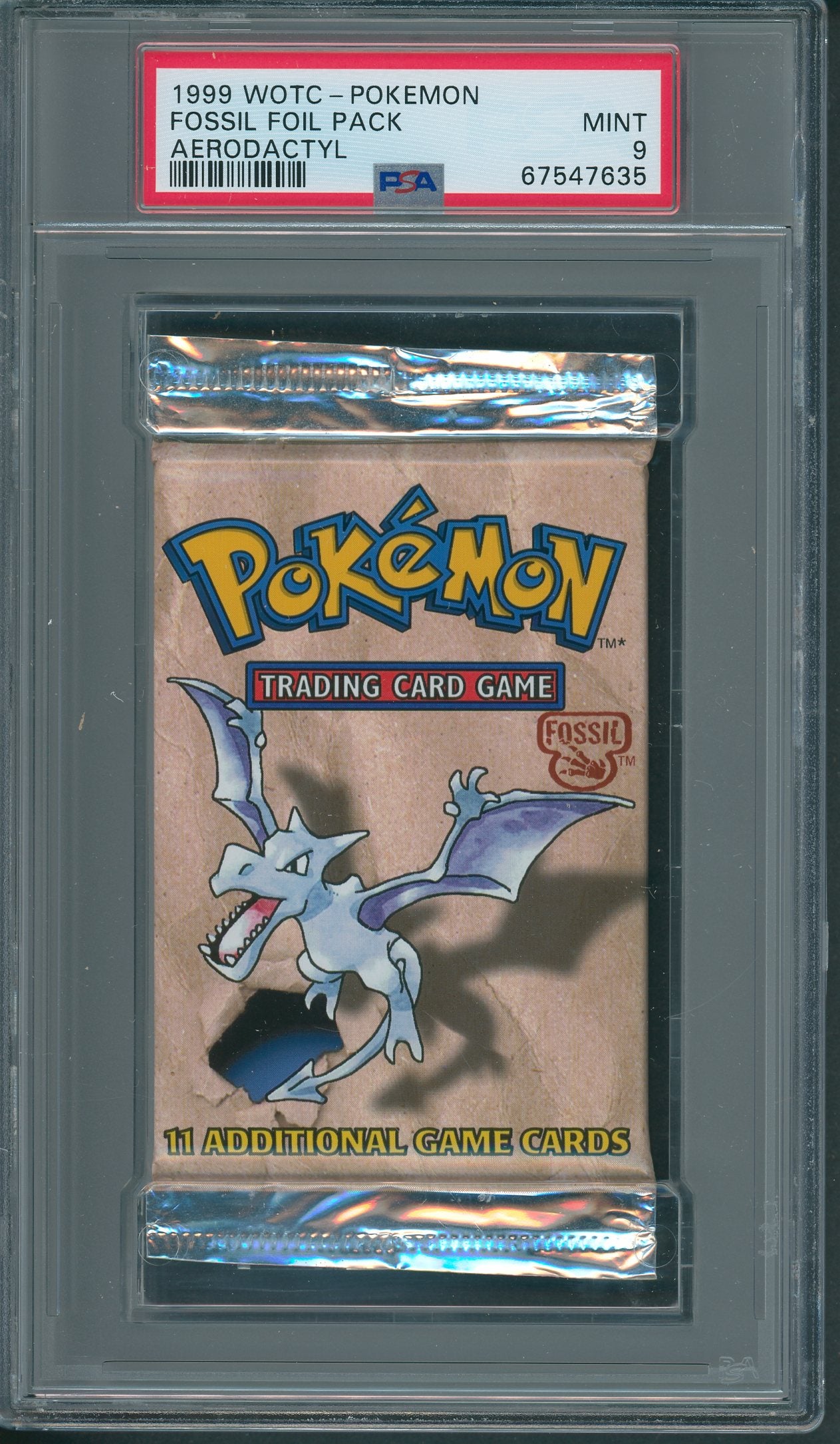 1999 WOTC Pokemon Fossil Unopened Foil Pack Aerodactyl PSA 9 *7635