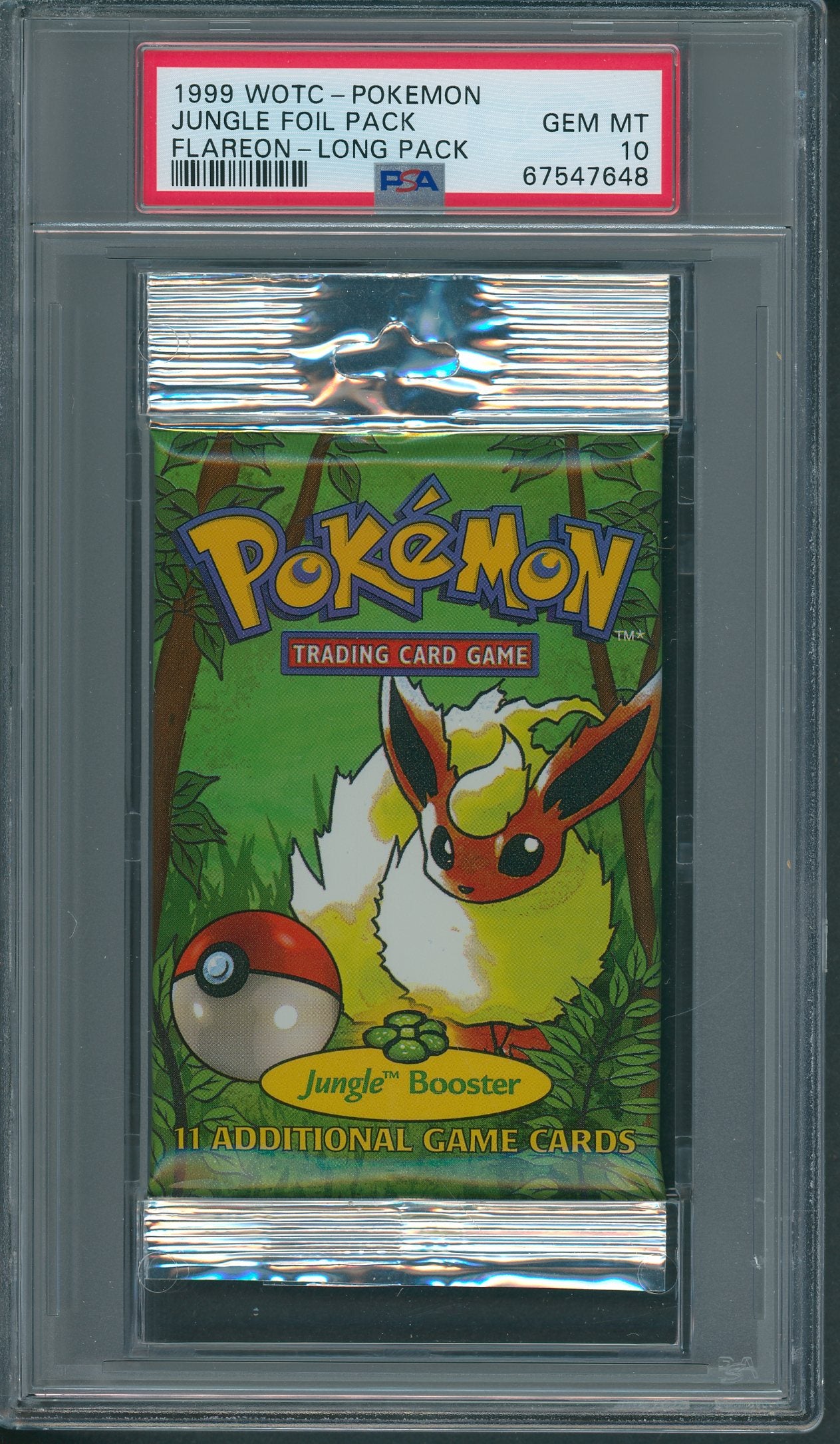 1999 WOTC Pokemon Jungle Unopened Foil Long Pack Flareon PSA 10 *7648