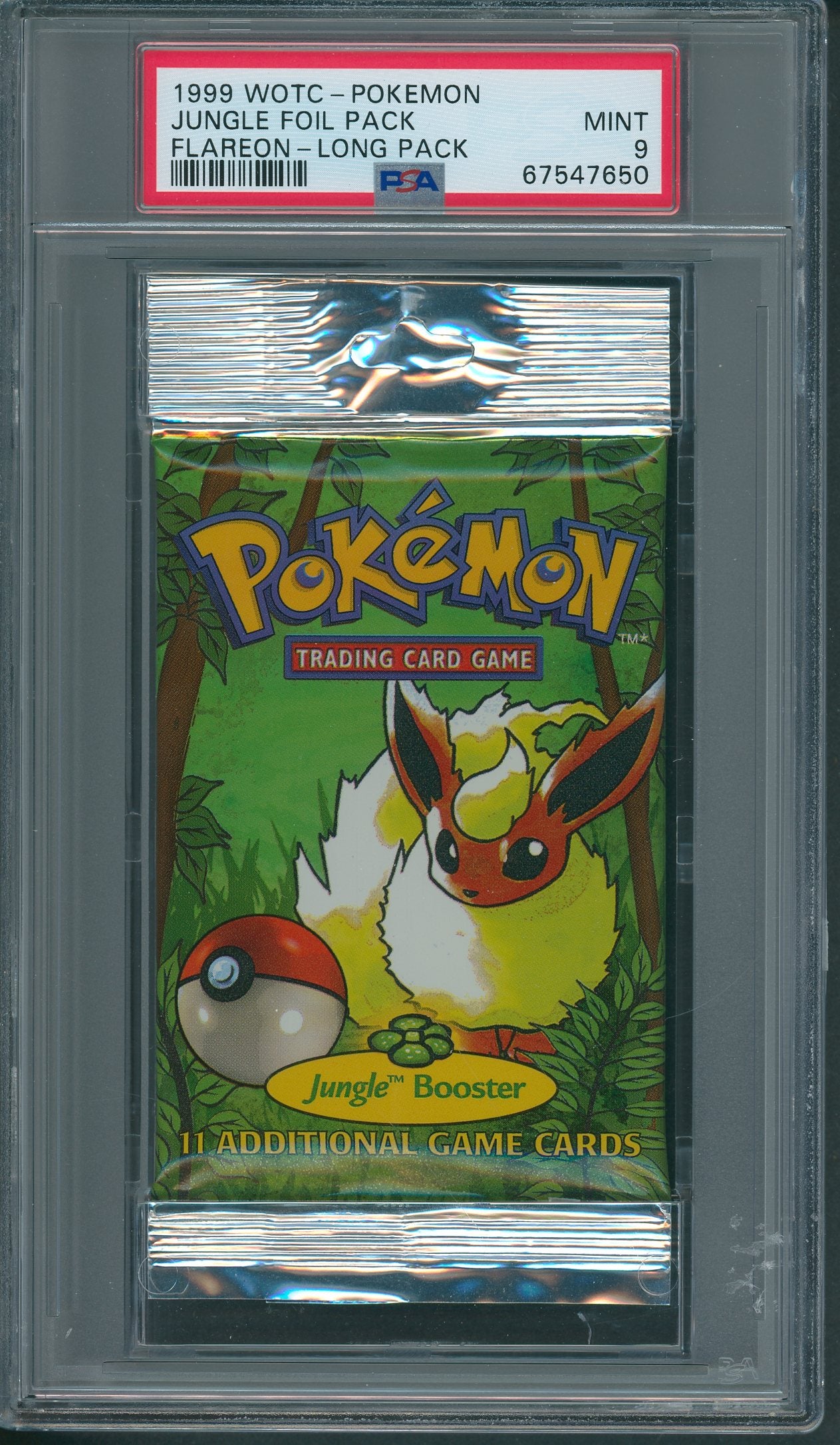 1999 WOTC Pokemon Jungle Unopened Foil Long Pack Flareon PSA 9 *7650