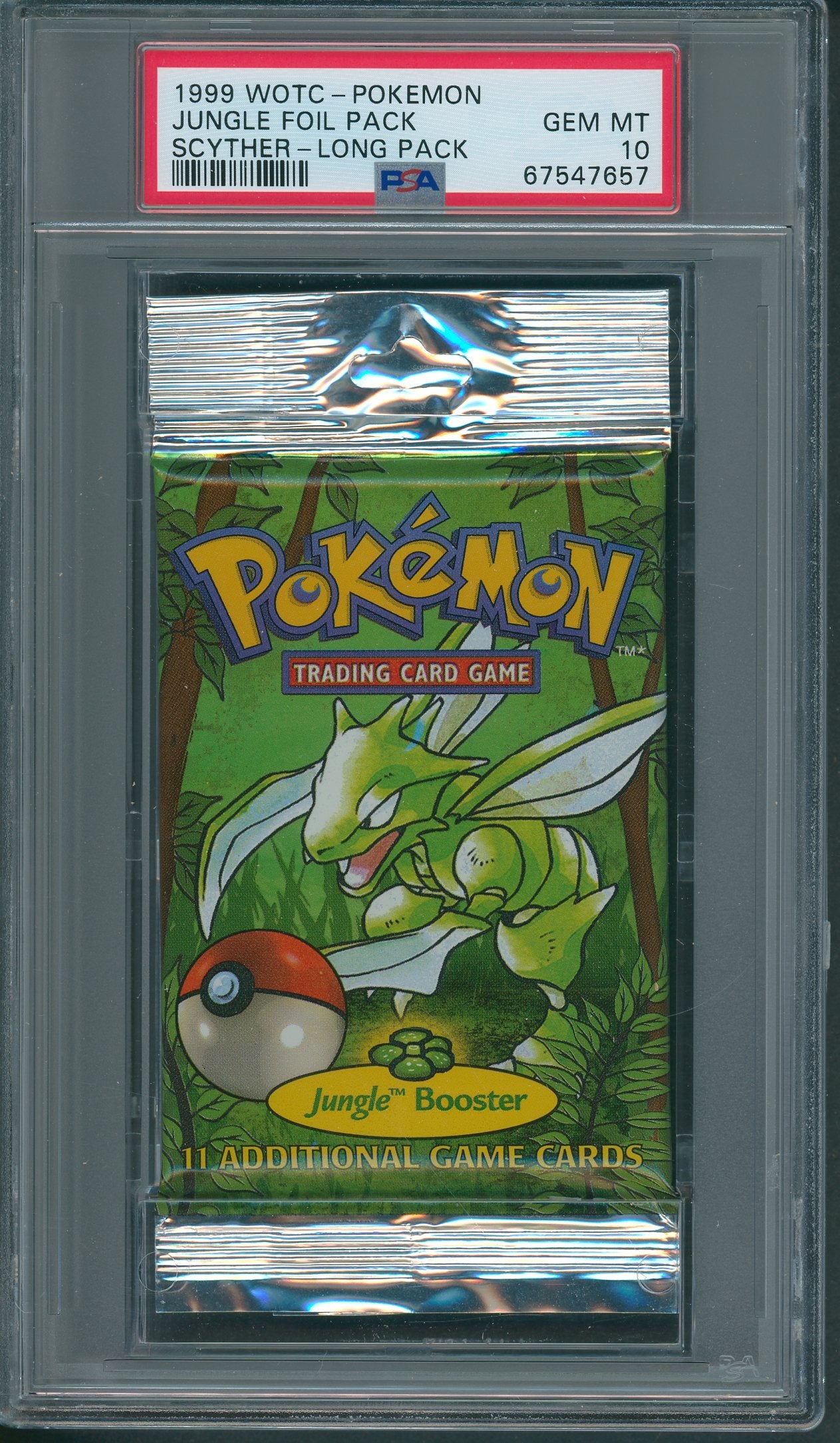1999 WOTC Pokemon Jungle Unopened Foil Long Pack Scyther PSA 10 *7657 Baseball Card Exchange 1999 WOTC Pokemon Jungle Unopened Foil Long Pack Scyther PSA 10 *7657 Baseball Card Exchange