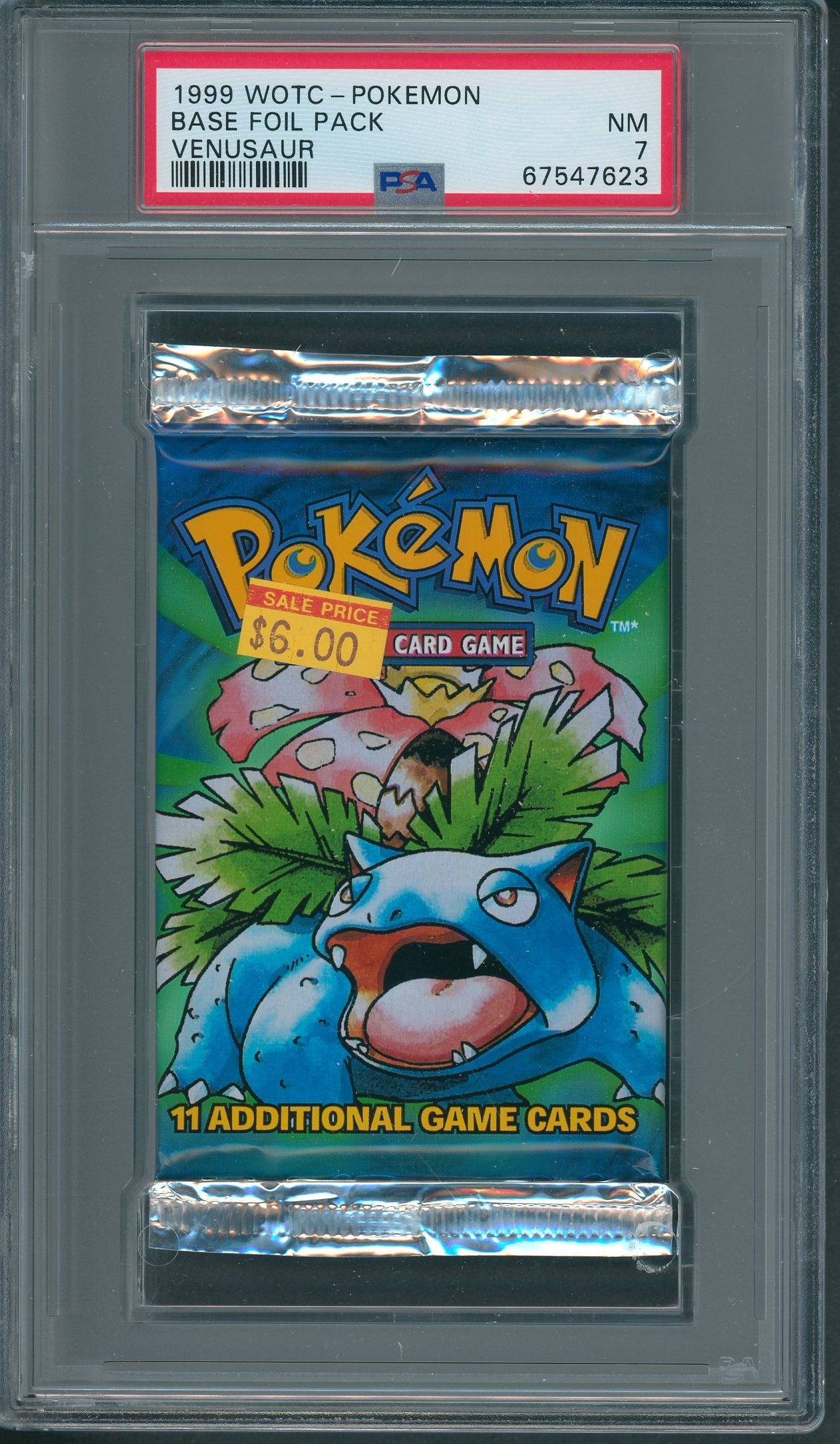 1999 WOTC Pokemon Base Unopened Foil Pack Venusaur PSA 7 *7623