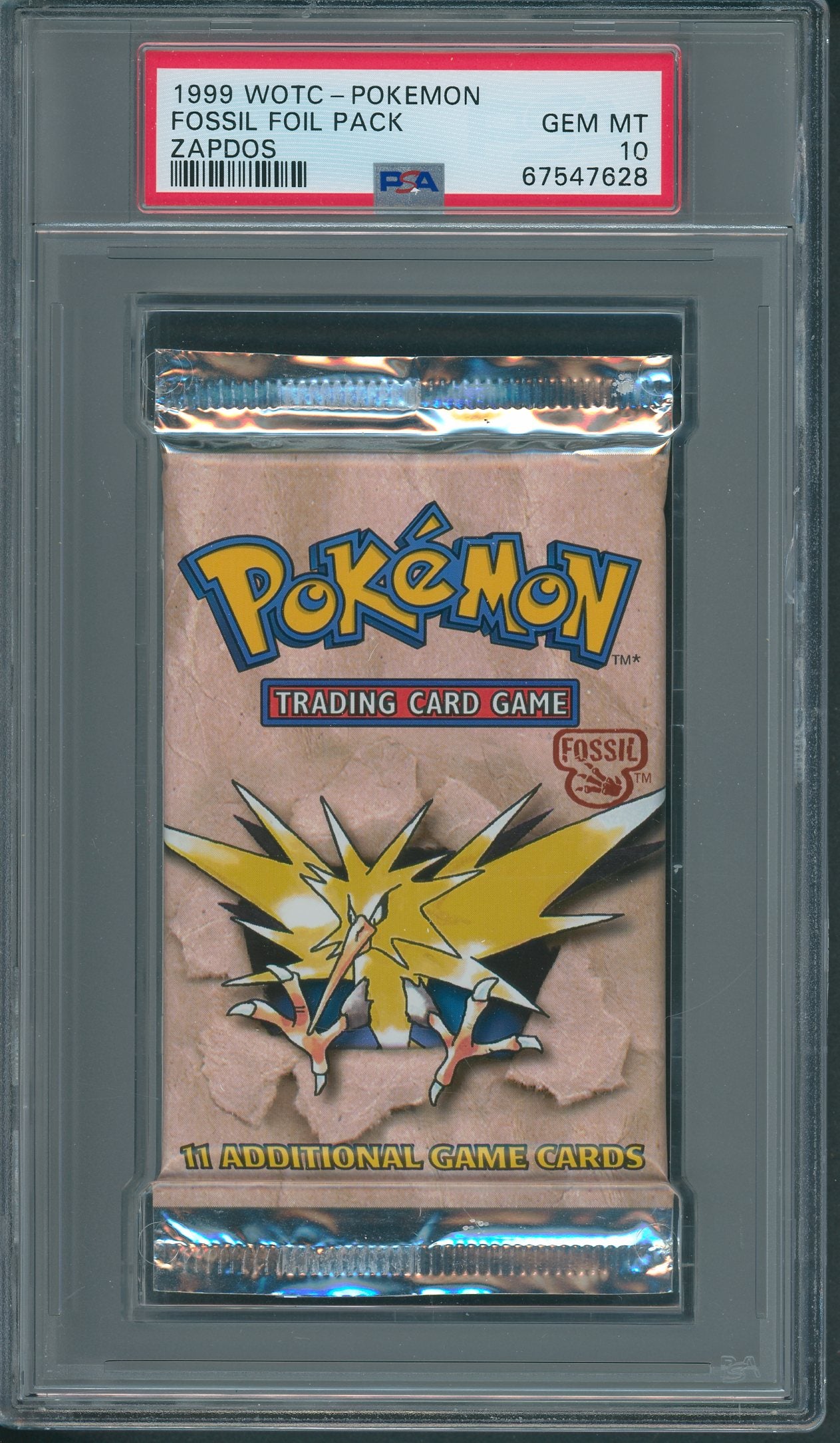 1999 WOTC Pokemon Fossil Unopened Foil Pack Zapdos PSA 10 *7628