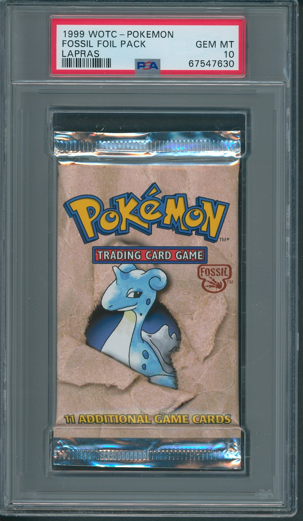 1999 WOTC Pokemon Fossil Unopened Foil Pack Lapras PSA 10 *7630