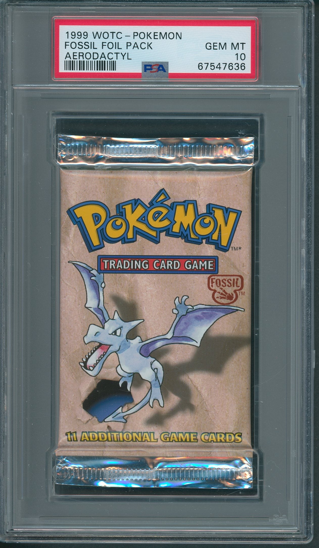 1999 WOTC Pokemon Fossil Unopened Foil Pack Aerodactyl PSA 10 *7636