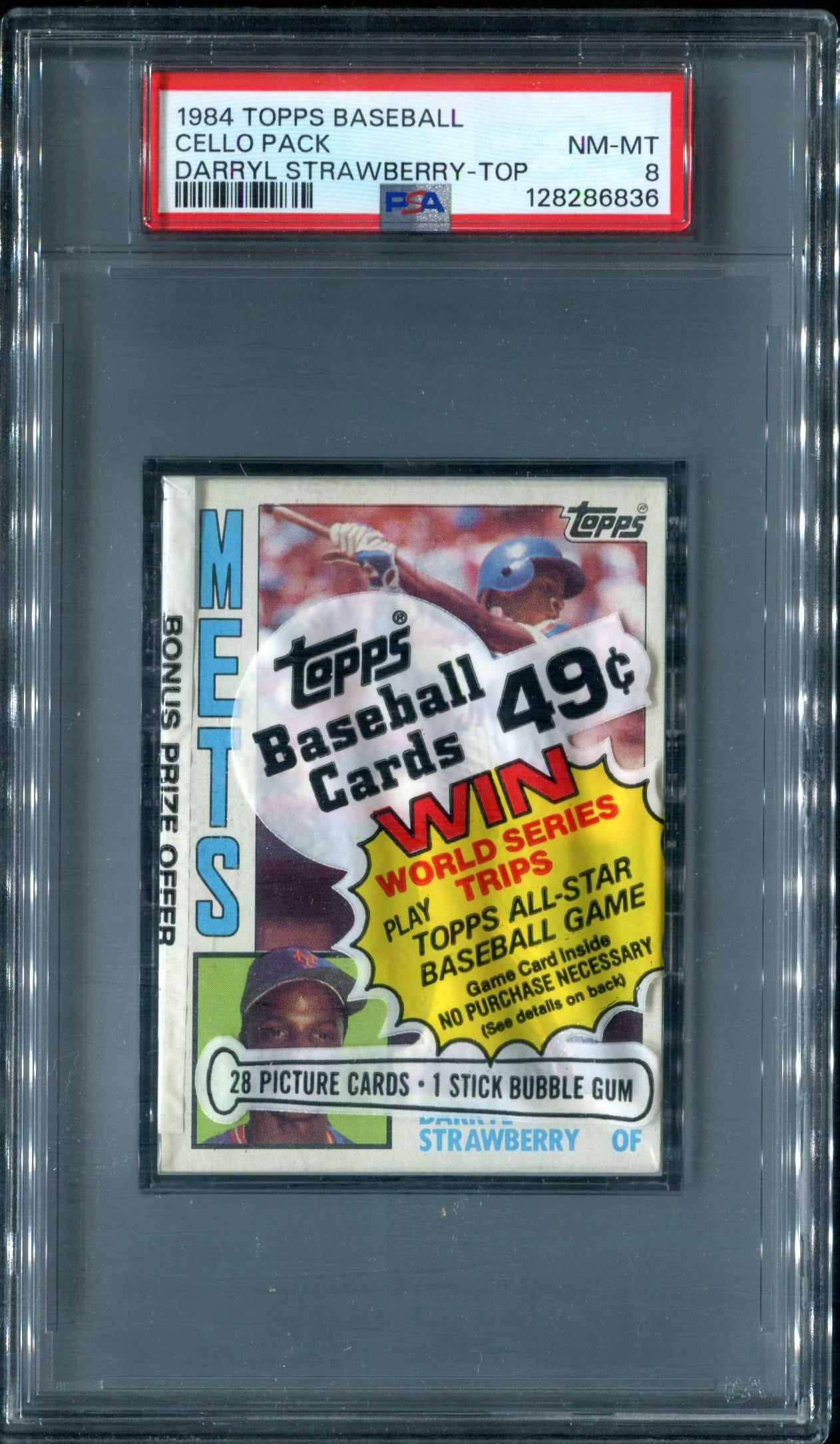 1984 Topps Baseball Unopened Cello Pack PSA 8 Strawberry Top *6836