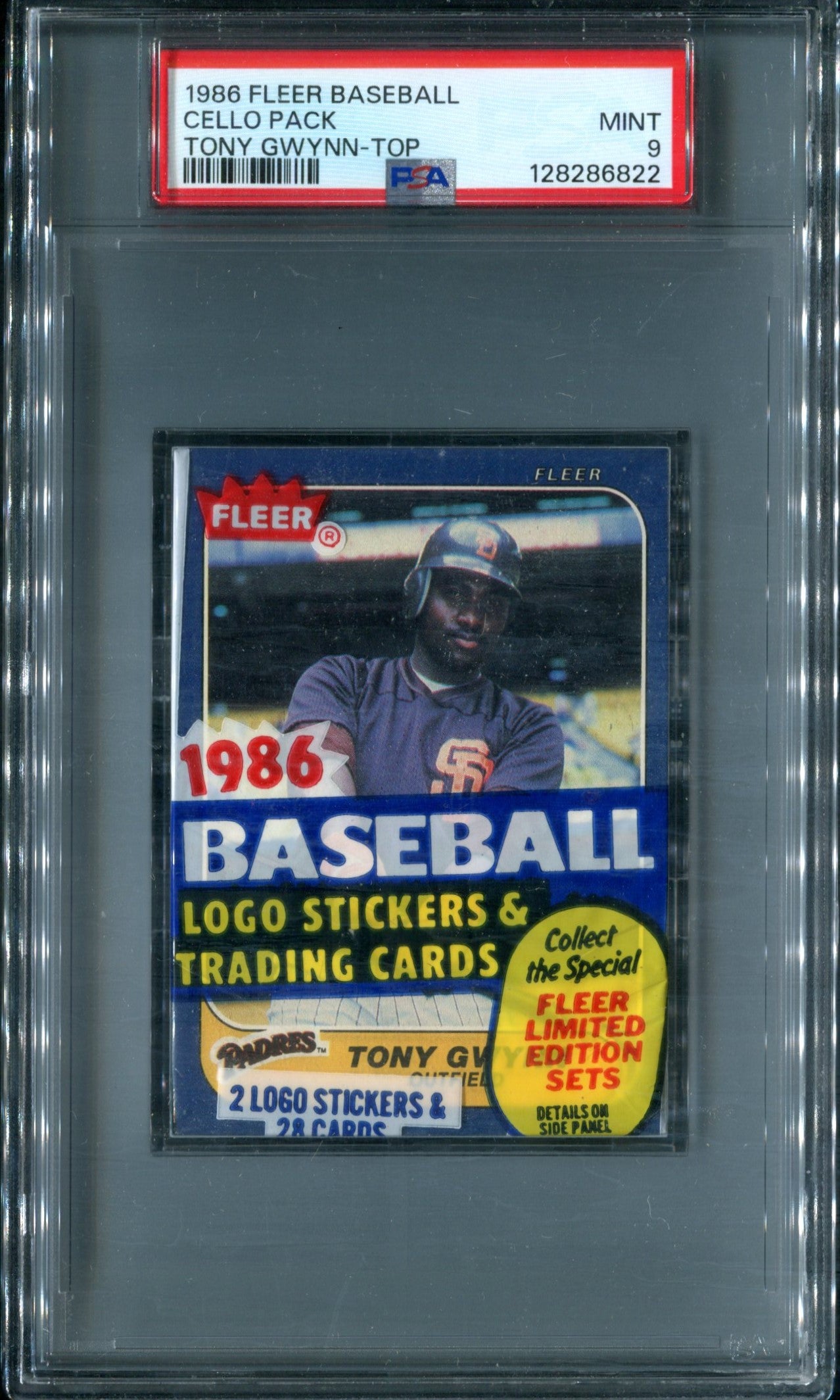 1986 Fleer Baseball Unopened Cello Pack PSA 9 Gwynn Top *6822