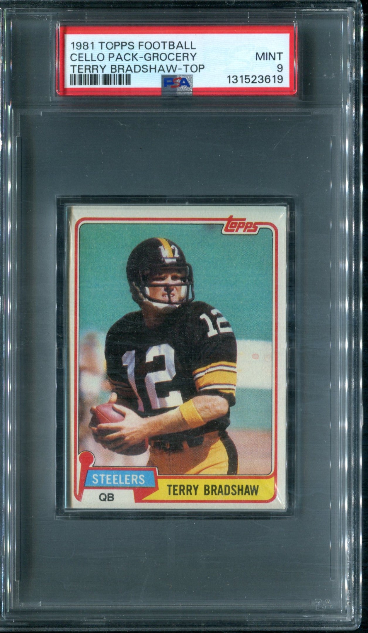 1981 Topps Football Unopened Grocery Cello Pack PSA 9 Bradshaw Top *3619