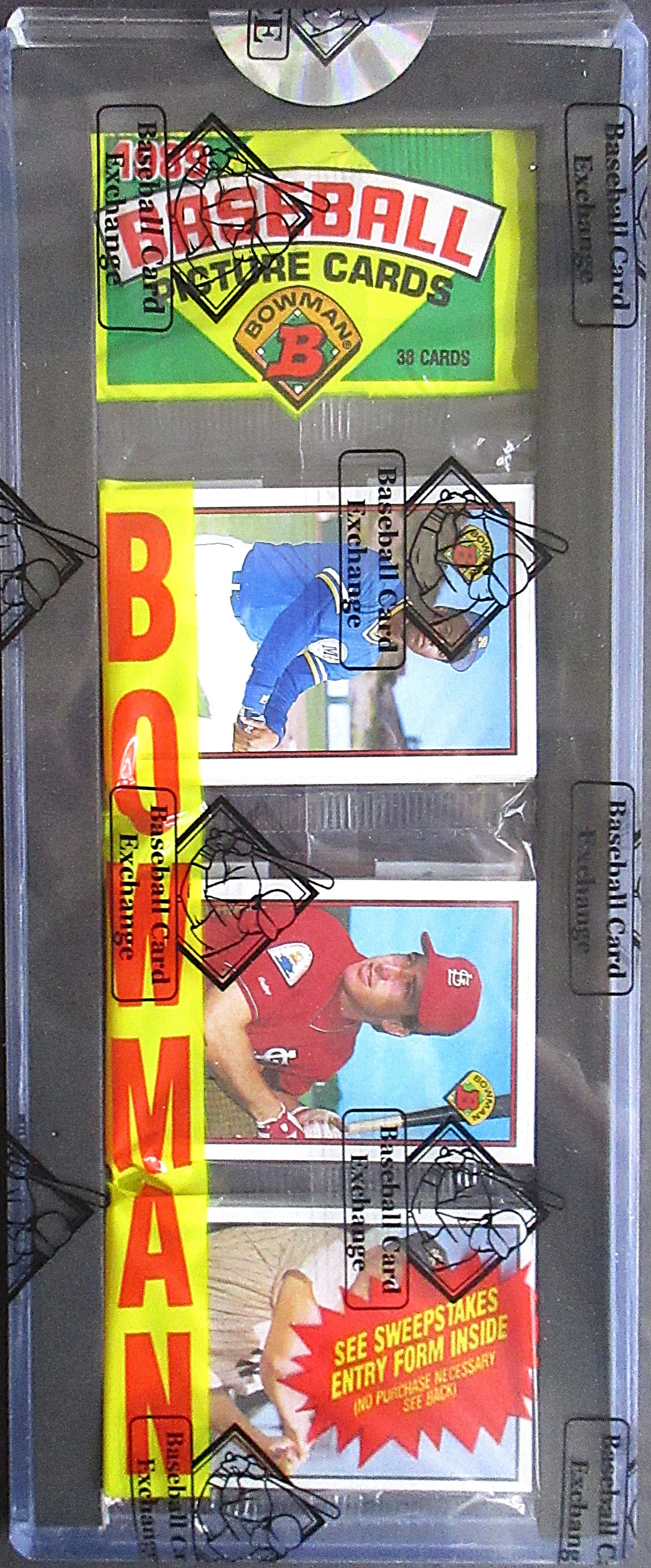 1989 Bowman Baseball Unopened Rack Pack (BBCE) (Ken Griffey Jr. RC Top) (27123)