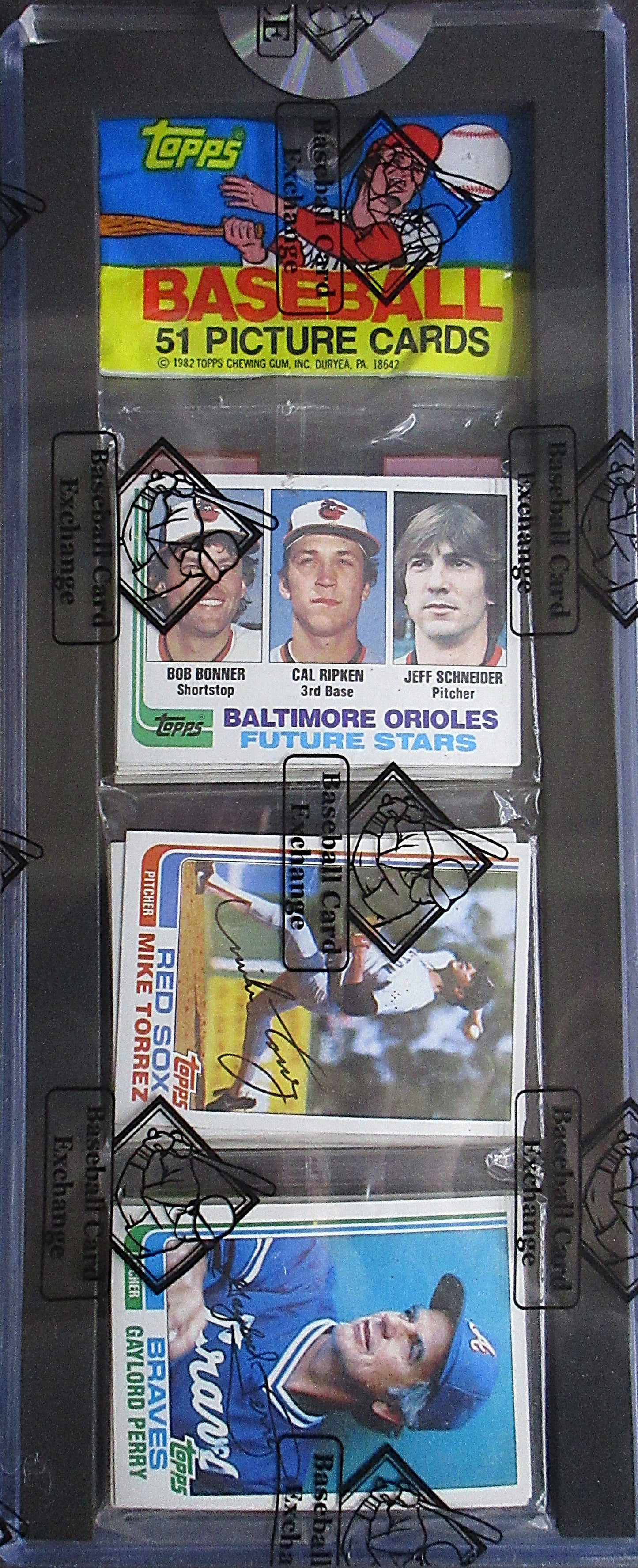 1982 Topps Baseball Unopened Rack Pack (BBCE) (Cal Ripken Jr. RC Top) (27132)