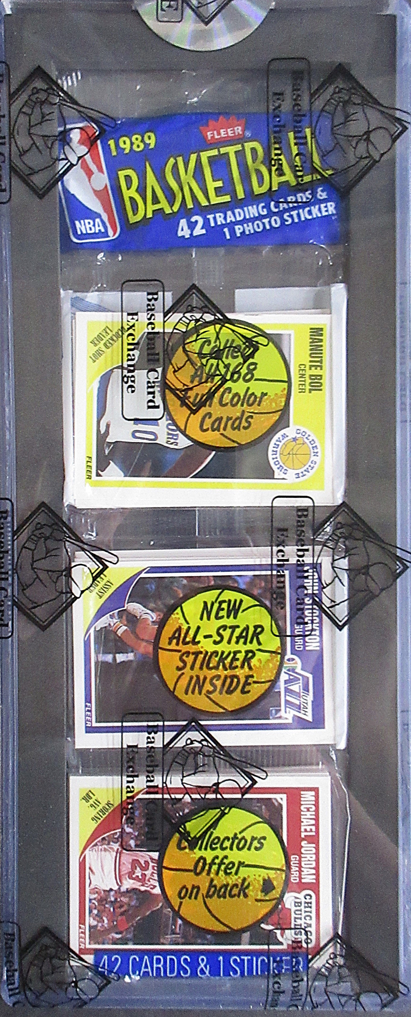 1989/90 Fleer Basketball Unopened Rack Pack (BBCE) (Jordan Top) (27126)