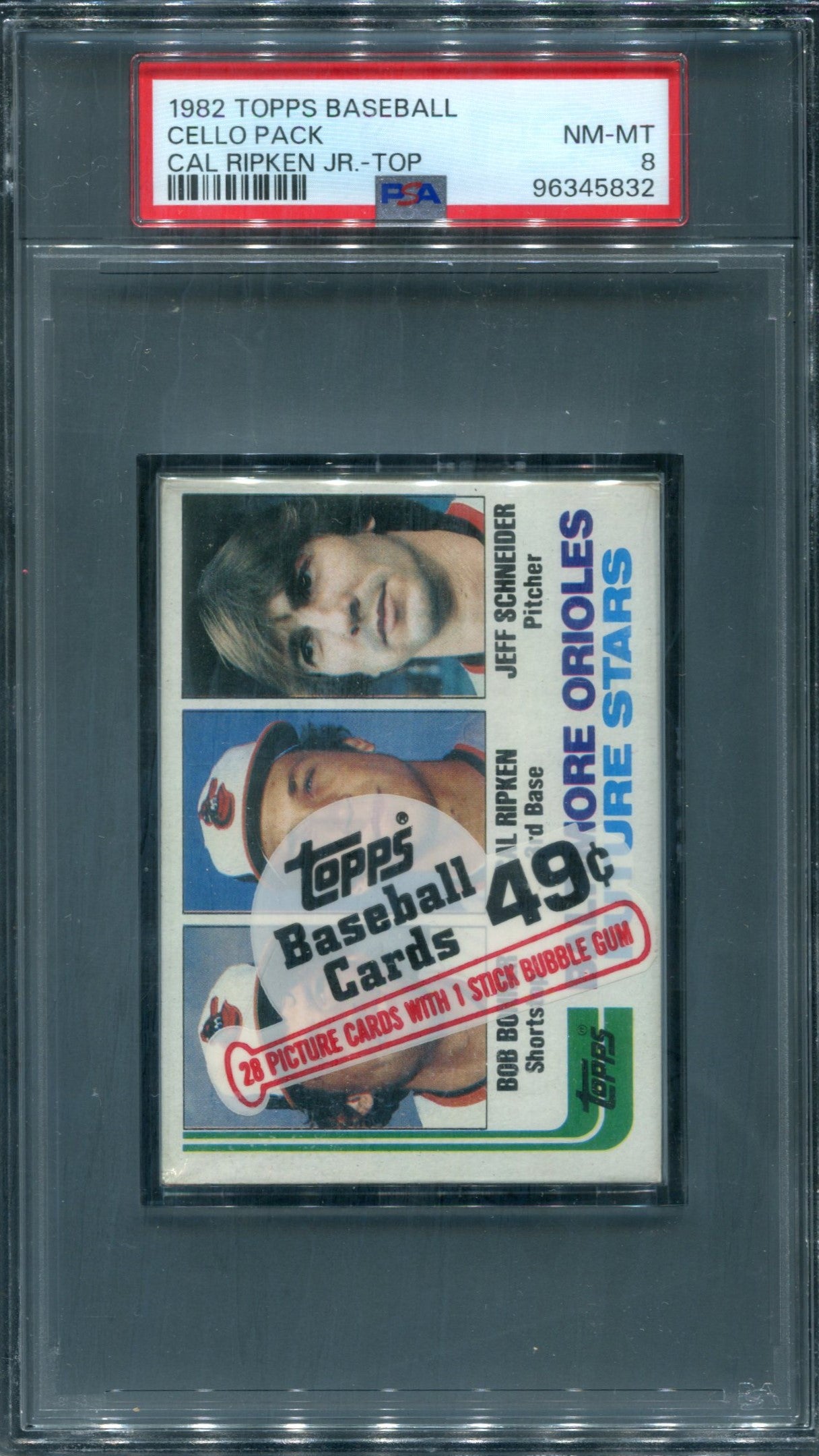 1982 Topps Baseball Unopened Cello Pack PSA 8 Cal Ripken Jr. RC Top *5832