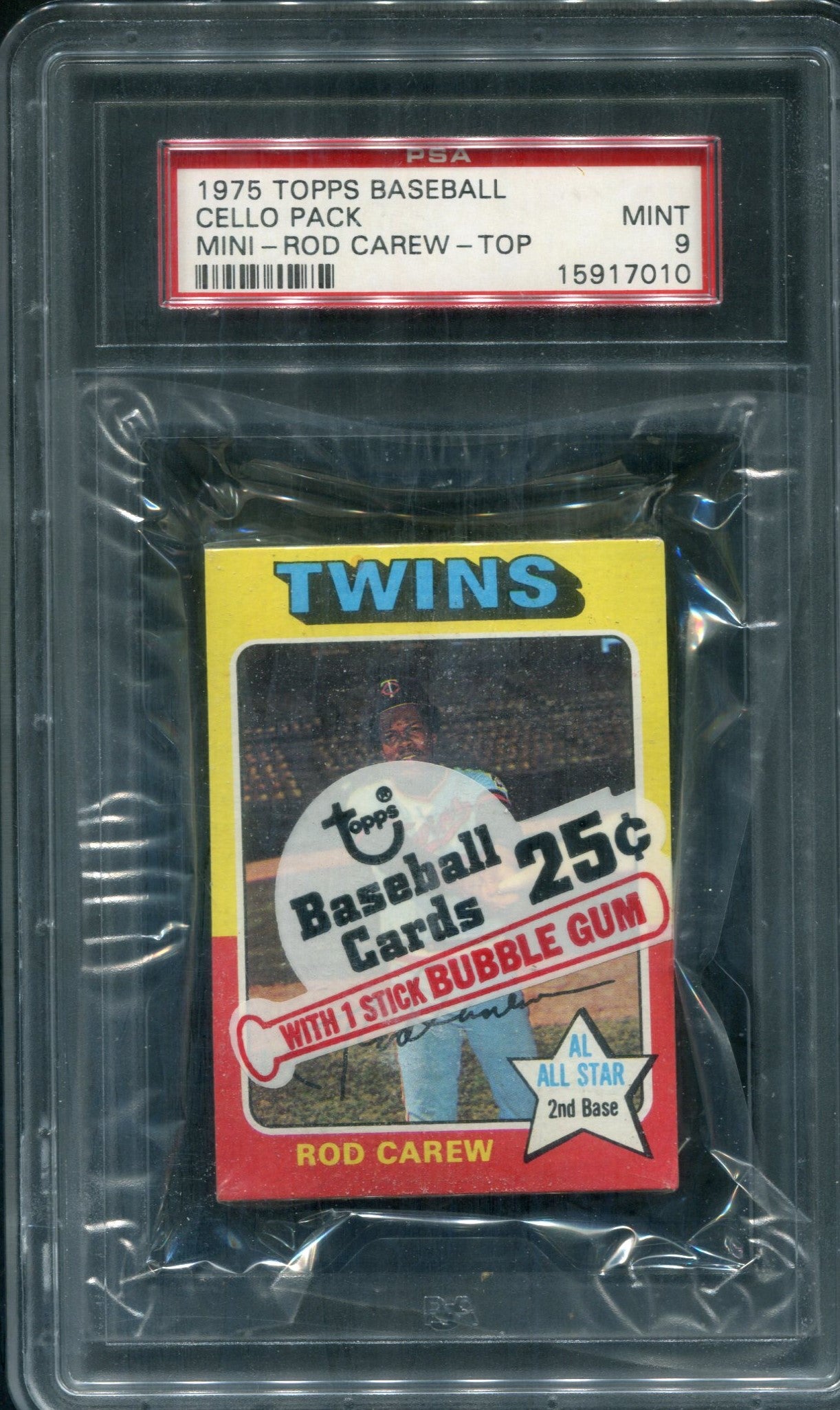 1975 Topps Baseball Unopened Mini Cello Pack PSA 9 Rod Carew Top *7010