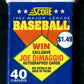 1992 Score Baseball Unopened Series 1 Jumbo Pack (Pre-Priced) (40)