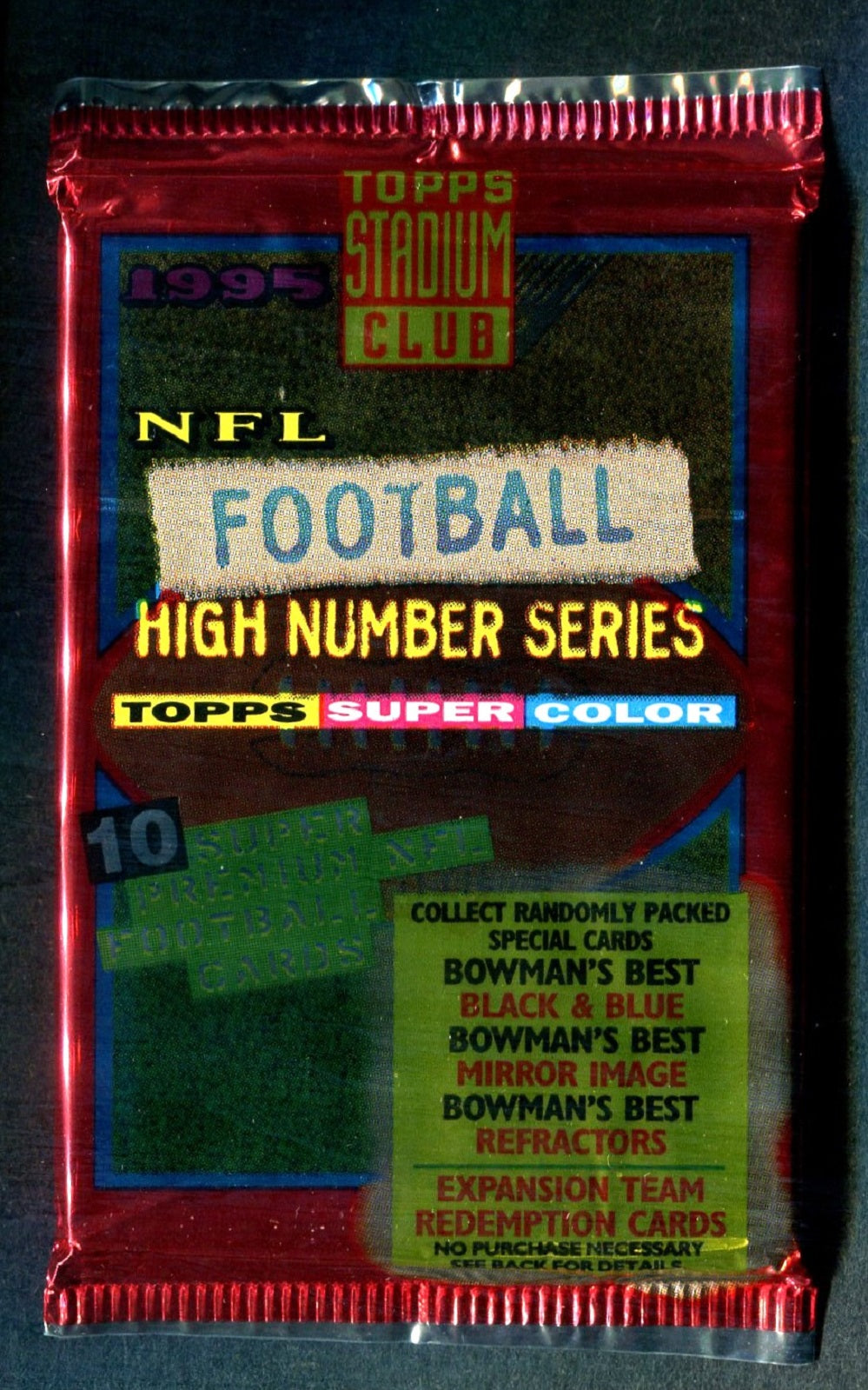 1995 Topps Stadium Club Football Unopened High Number Series Pack (10)