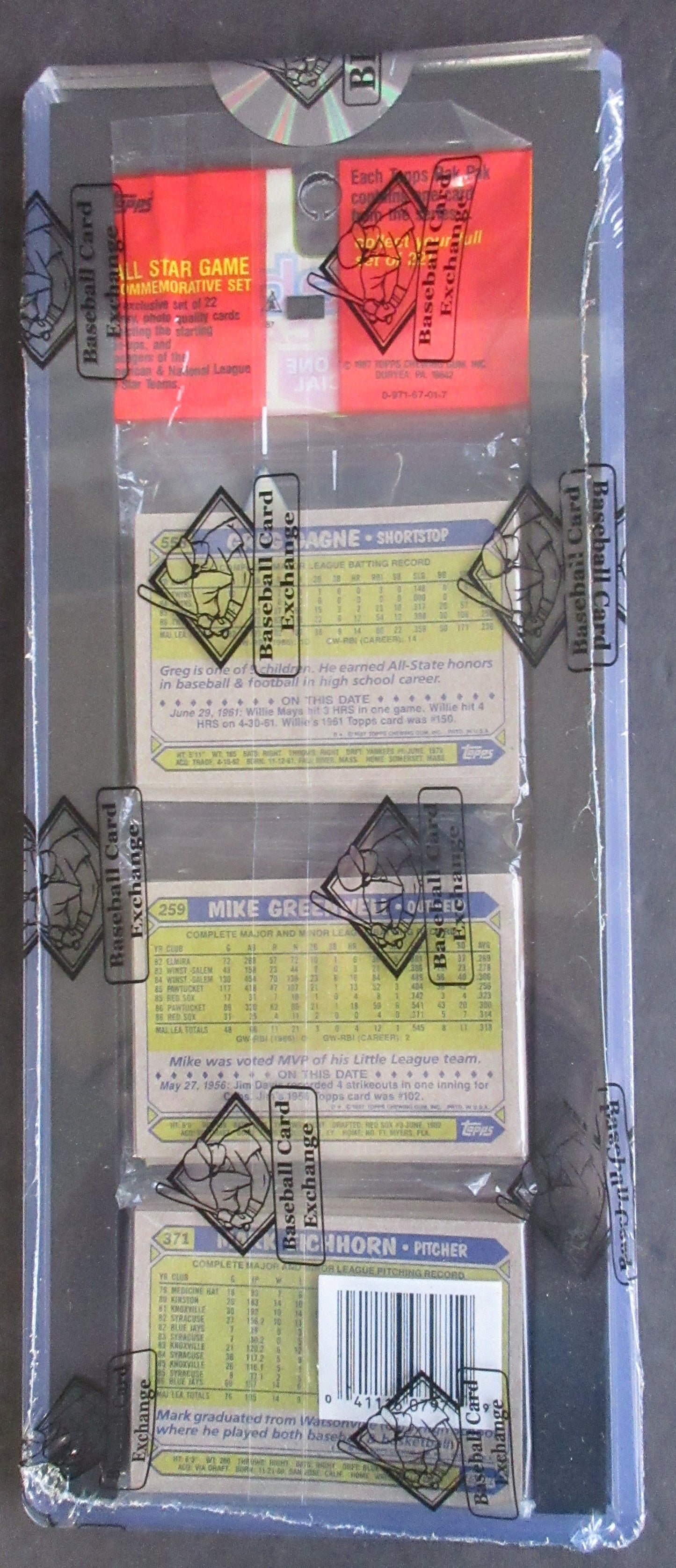 1987 Topps Baseball Unopened Rack Pack (Bonds RC Top) (BBCE) (26159)