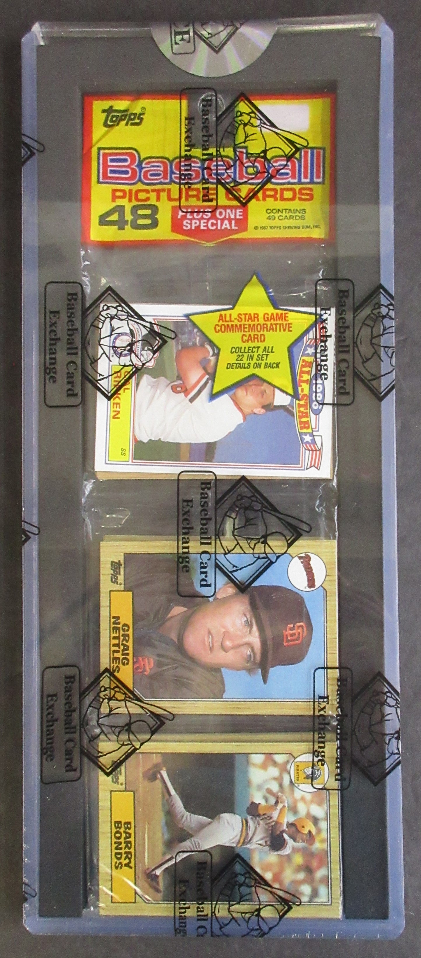 1987 Topps Baseball Unopened Rack Pack (Bonds RC Top) (BBCE) (26160)