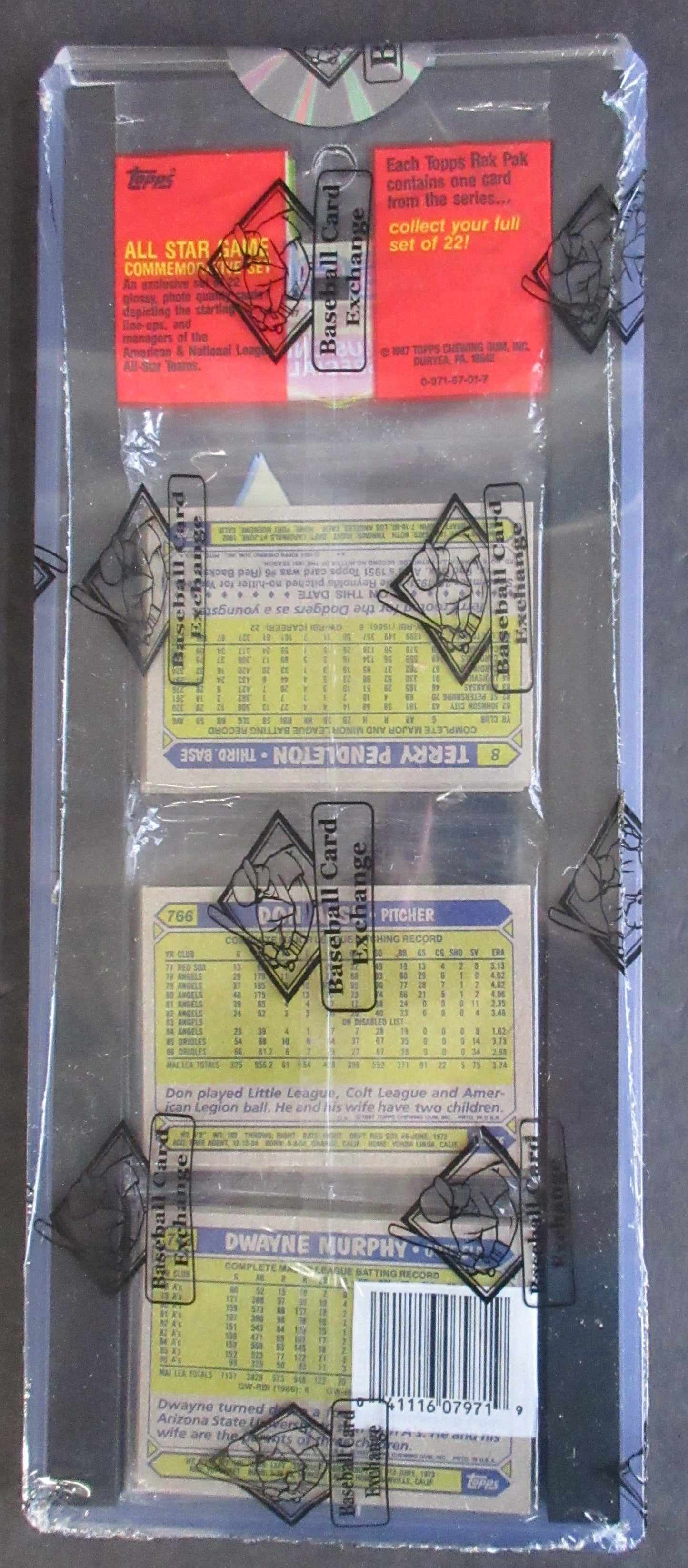 1987 Topps Baseball Unopened Rack Pack (Bonds RC Top) (BBCE) (26160)