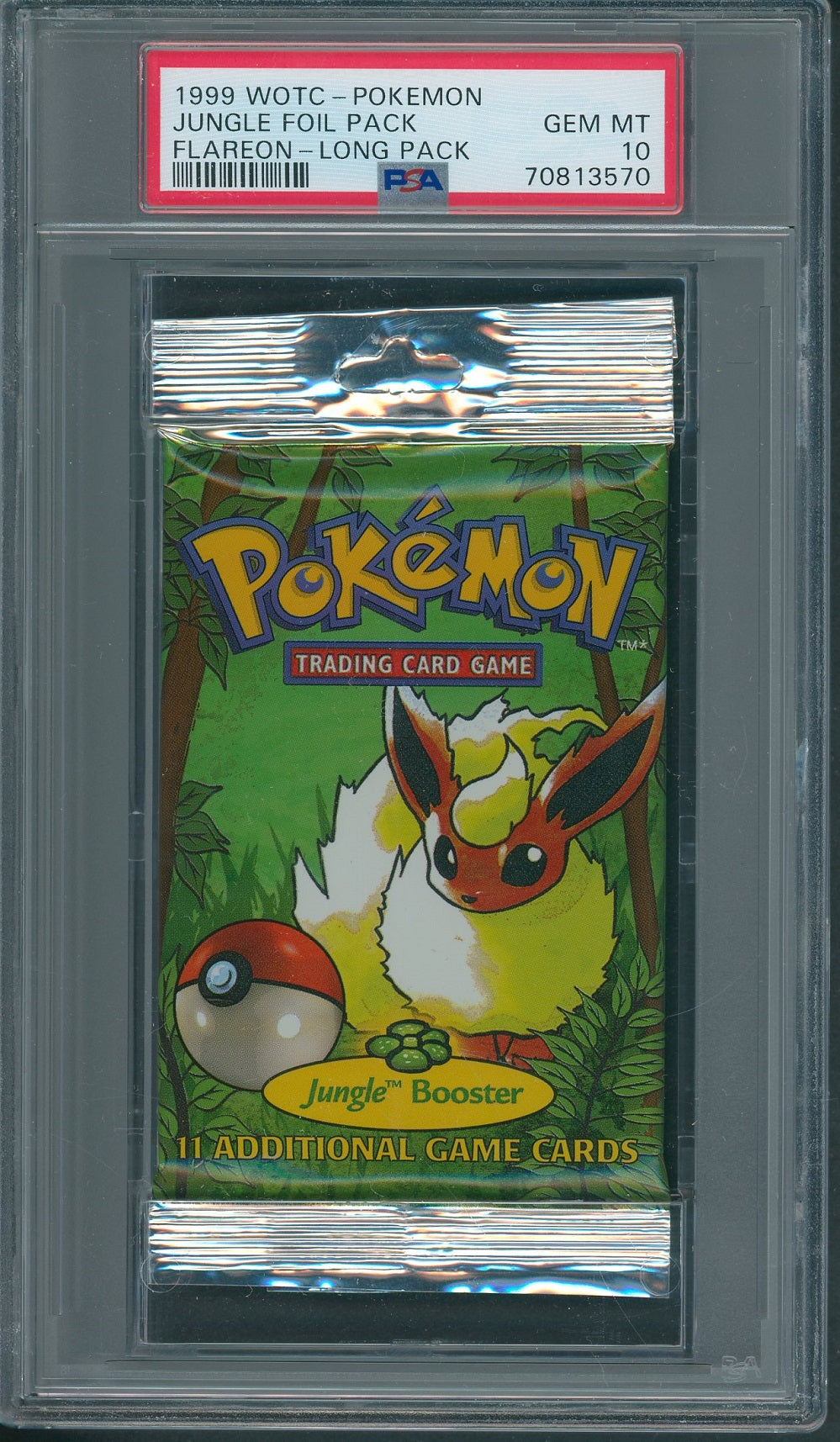 1999 WOTC Pokemon Jungle Unopened Foil Long Pack Flareon PSA 10 *3570