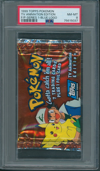 1999 Topps Pokemon TV Animation Edition Unopened Pack Series 1 Blue Logo PSA 8 *5037 1999 Topps Pokemon TV Animation Edition Unopened Pack Series 1 Blue Logo PSA 8 *5037