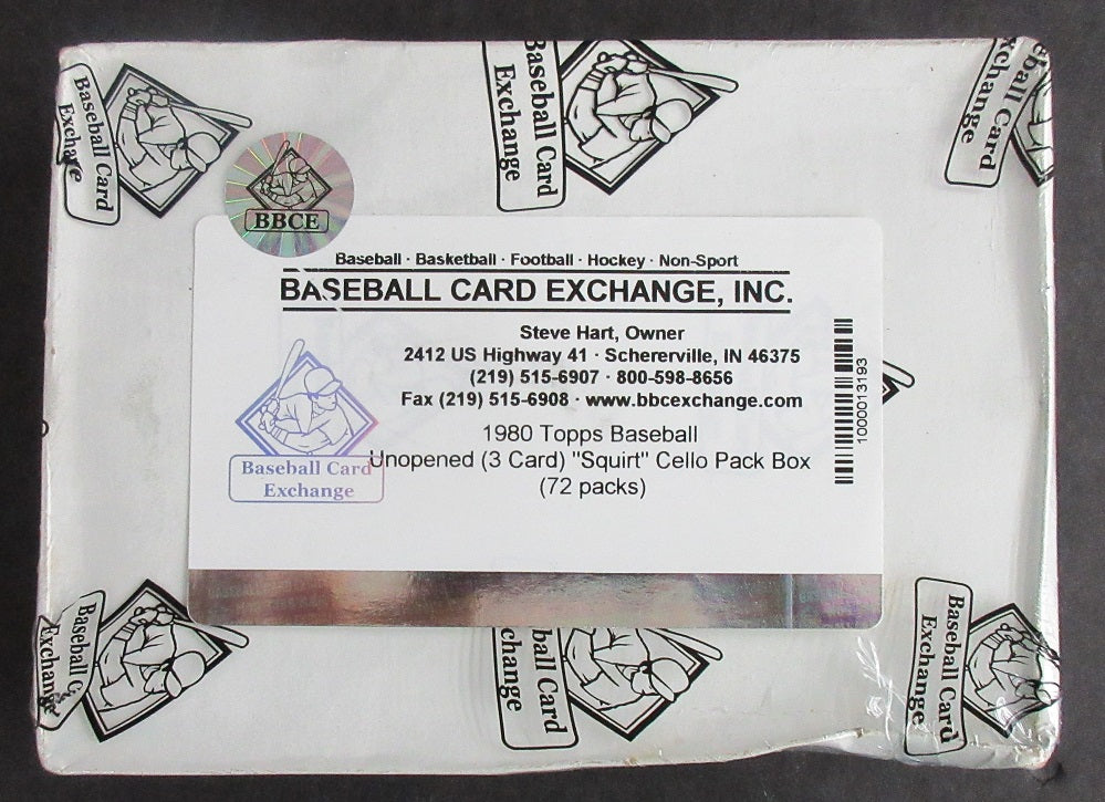 1980 Topps Baseball Unopened Cello Box (3 Card) (72 packs) (Squirt) (BBCE)