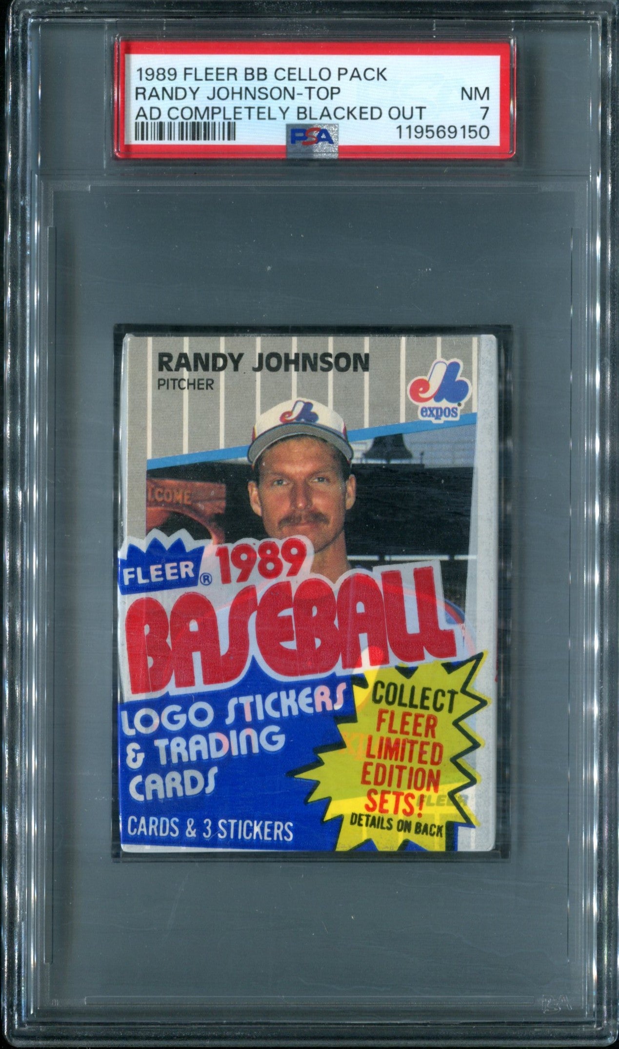 1989 Fleer Baseball Unopened Cello Pack PSA 7 R. Johnson Top *9150