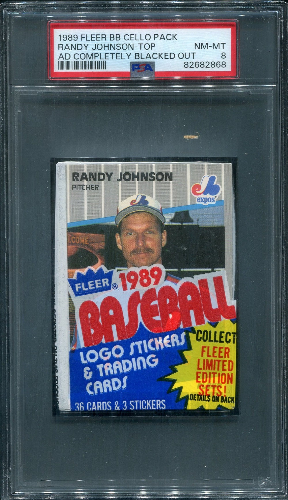 1989 Fleer Baseball Unopened Cello Pack PSA 8 Randy Johnson Top (Marlboro Blacked Out) *2868