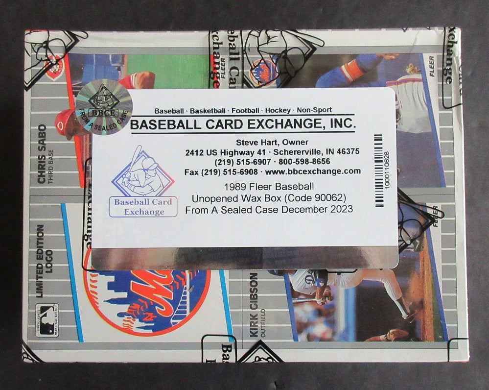 1989 Fleer Baseball Unopened Wax Box (FASC) (Code 90062)