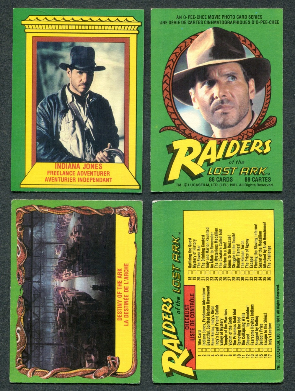 1981 OPC O-Pee-Chee Raiders Of The Lost Ark Complete Set (88) EX/MT NM