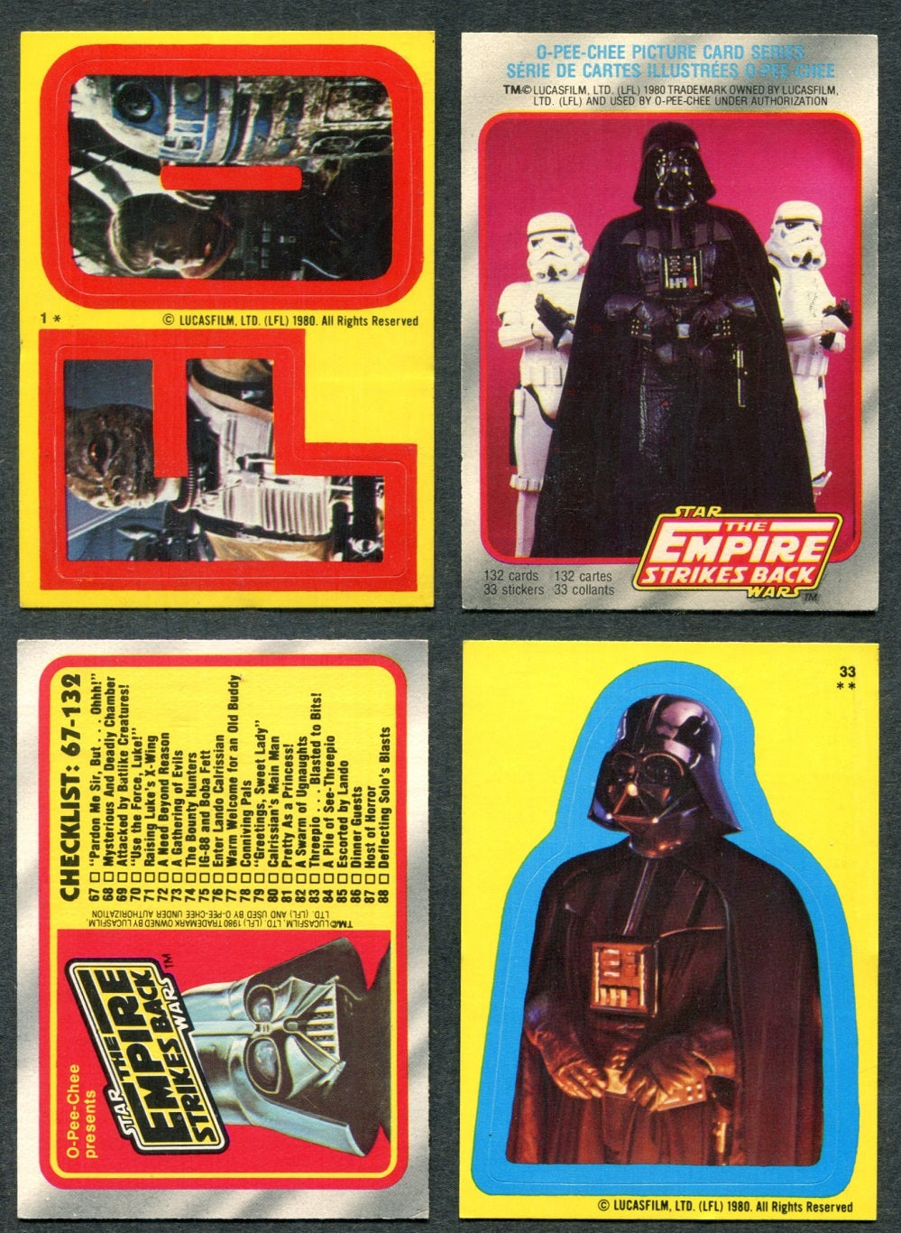 1980 OPC O-Pee-Chee Empire Strikes Back Complete Series 1 Set (w/ stickers) (132/32) NM NM/MT