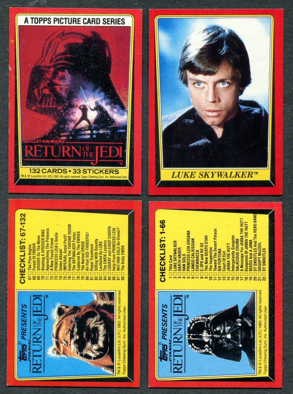 1983 Topps Return Of The Jedi Complete Series 1 Set (132) NM NM/MT