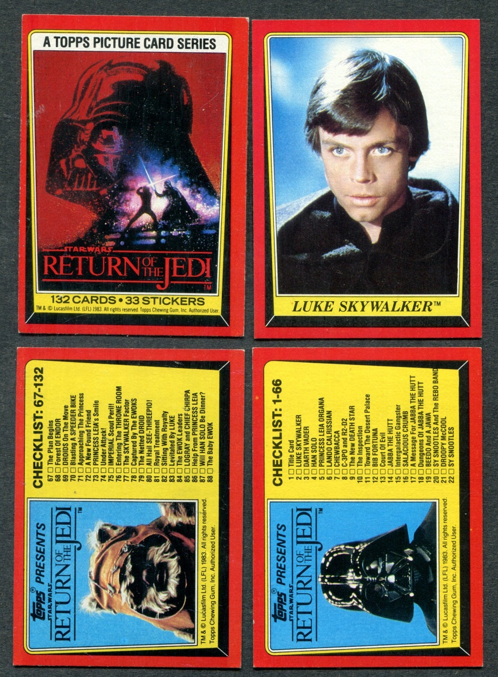 1983 Topps Return Of The Jedi Complete Series 1 Set (132) EX/MT NM