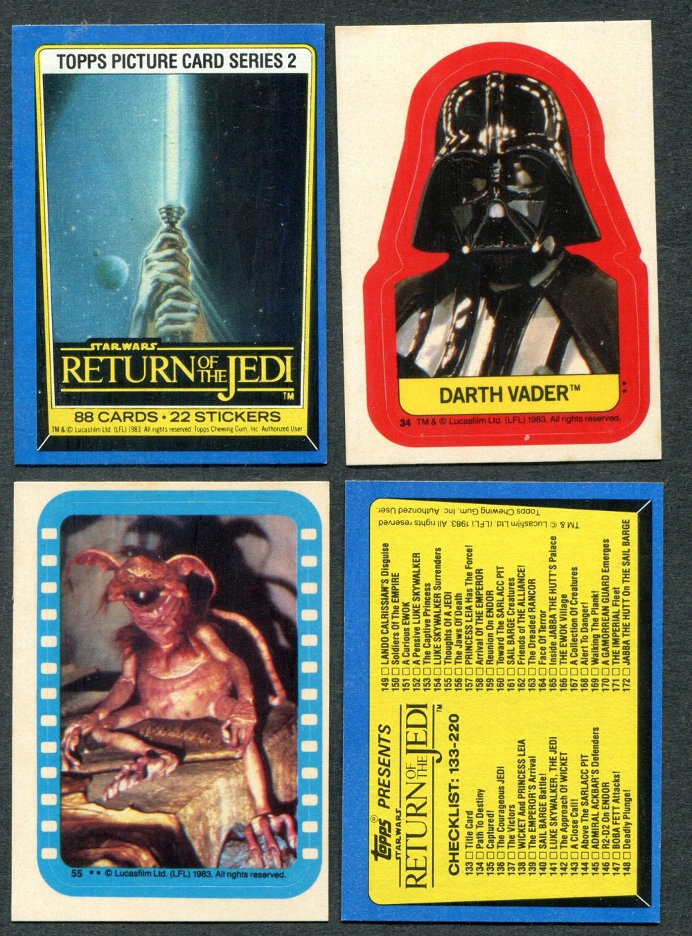 1983 Topps Return Of The Jedi Complete Series 2 Set (w/ stickers) (88/22) NM/MT