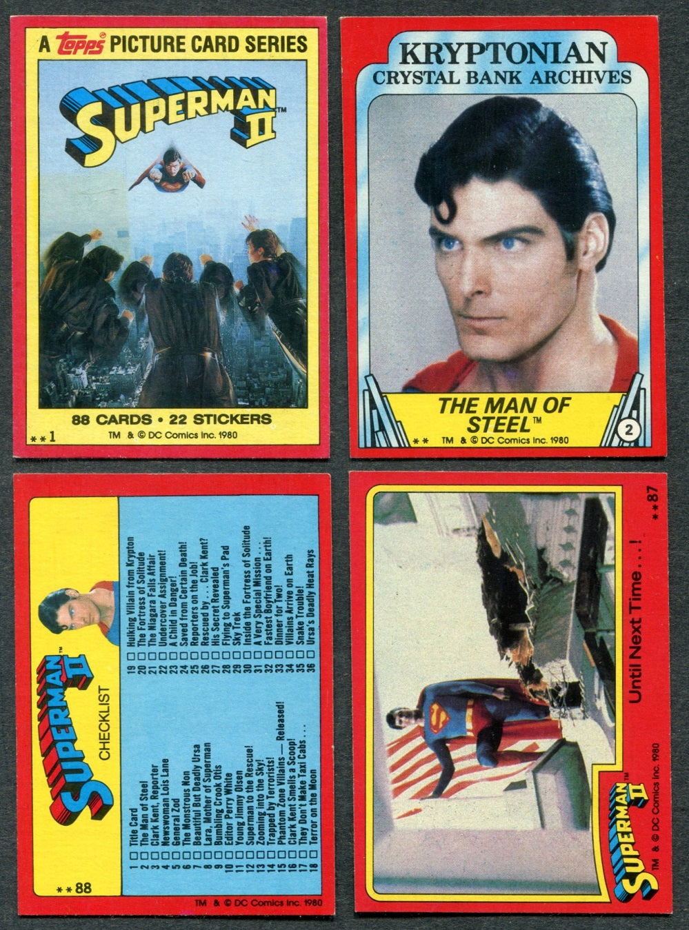1980 Topps Superman II Complete Set (88) NM NM+