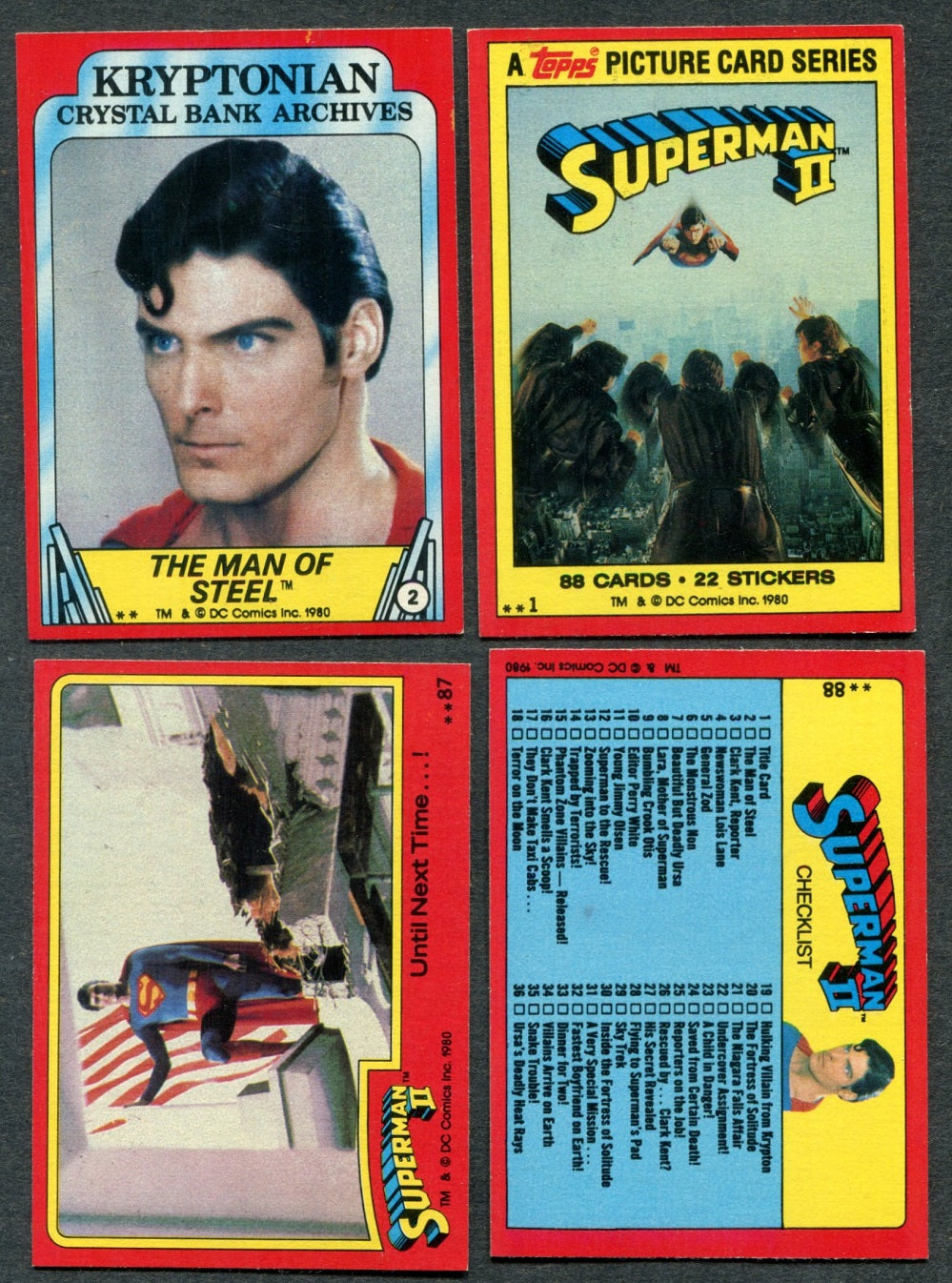 1980 Topps Superman II Complete Set (88) NM NM/MT