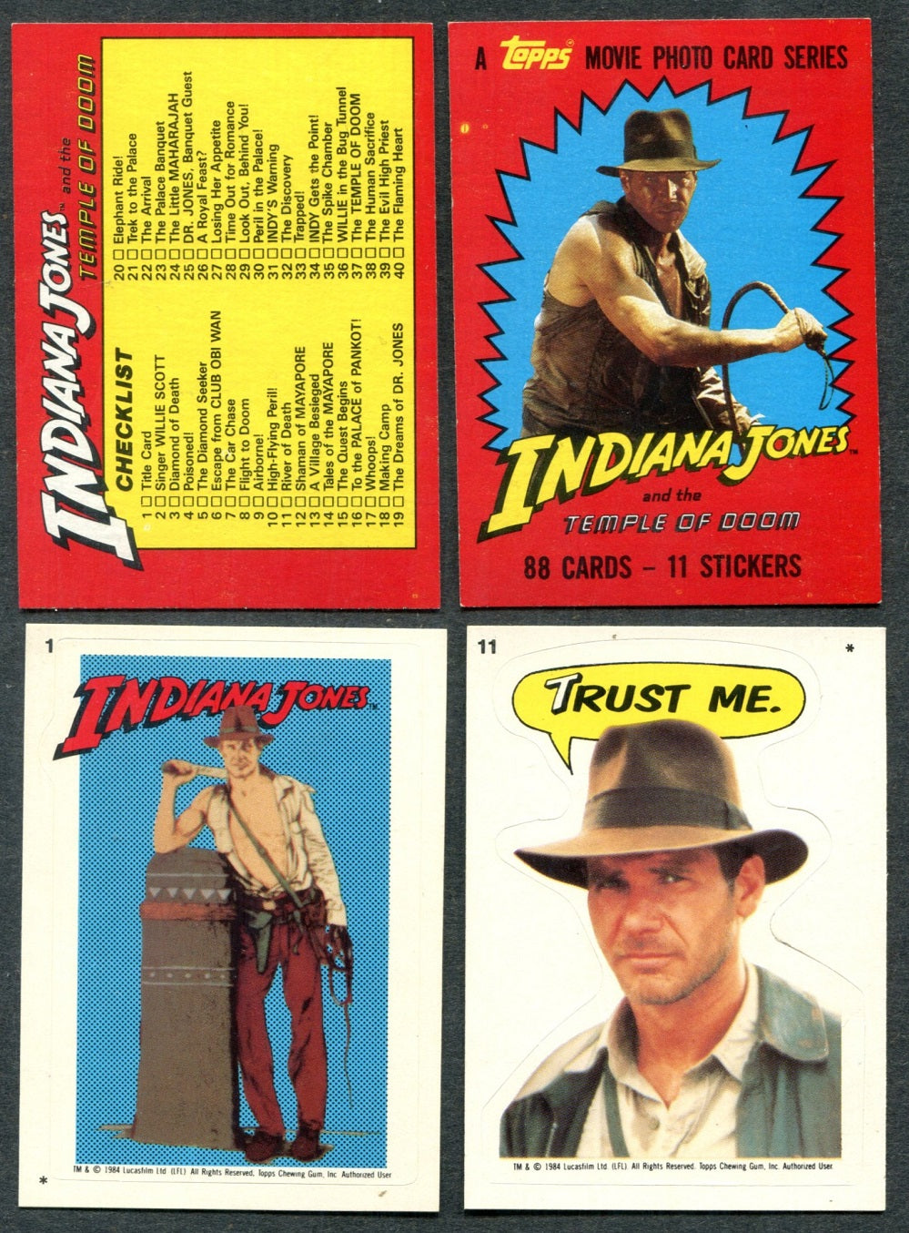 1984 Topps Indiana Jones And The Temple Of Doom Complete Set (w/ stickers) (88/11) NM NM/MT