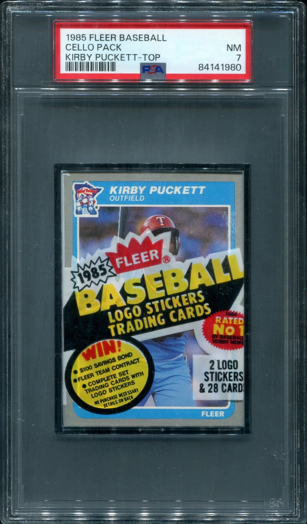 1985 Fleer Baseball Unopened Cello Pack PSA 7 Puckett Top *1980