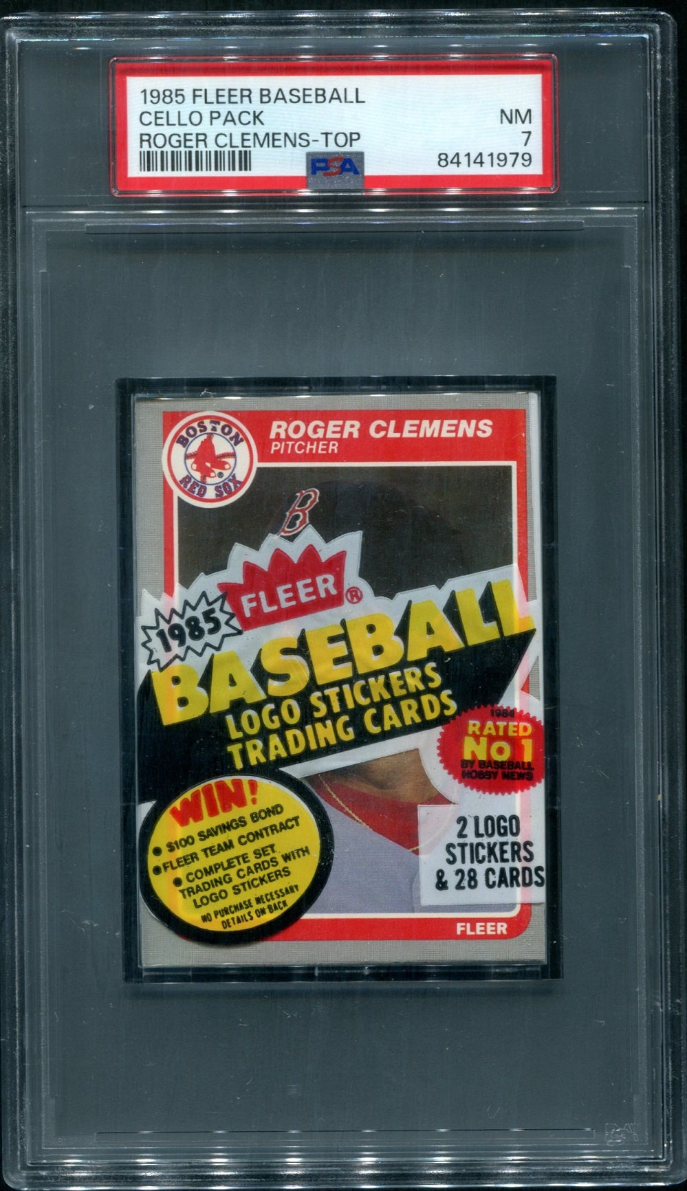 1985 Fleer Baseball Unopened Cello Pack PSA 7 Clemens Top *1979