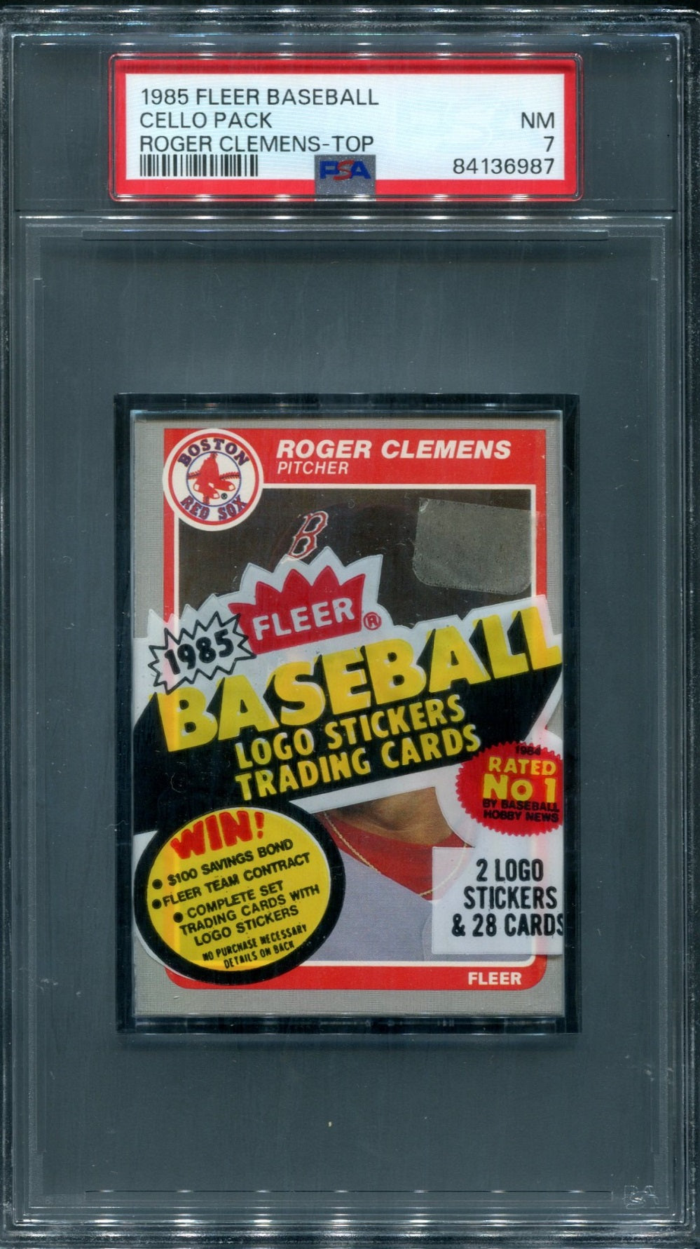 1985 Fleer Baseball Unopened Cello Pack PSA 7 Clemens Top *6987