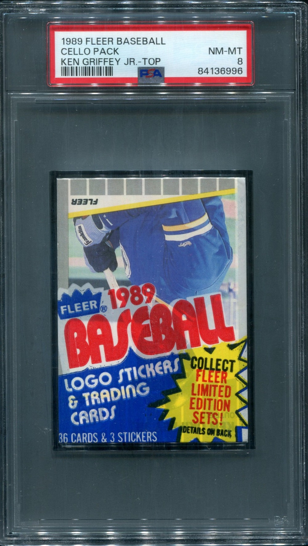 1989 Fleer Baseball Unopened Cello Pack PSA 8 Griffey Jr Top *6996